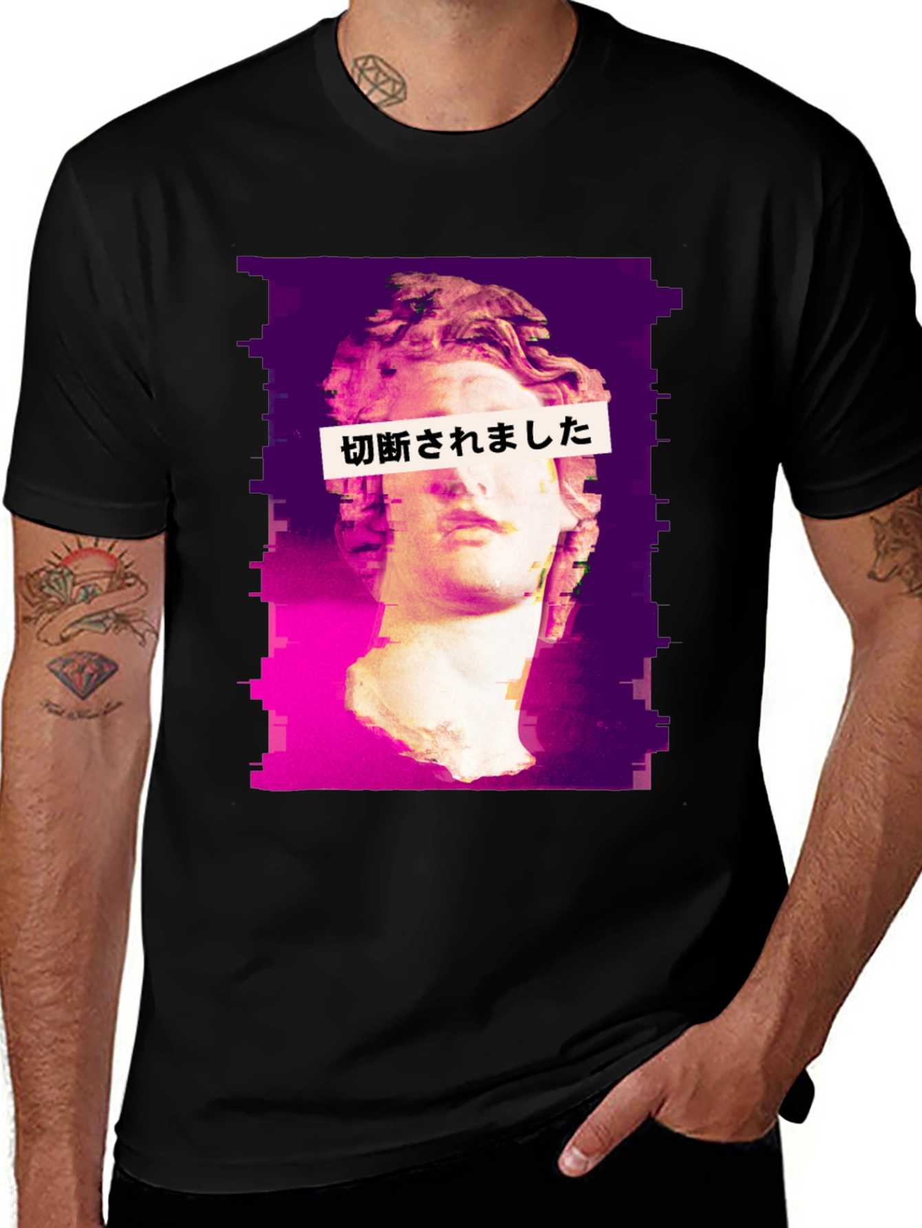 Variant 28 of Glitch Art T-Shirt: Classical Bust with Japanese Text