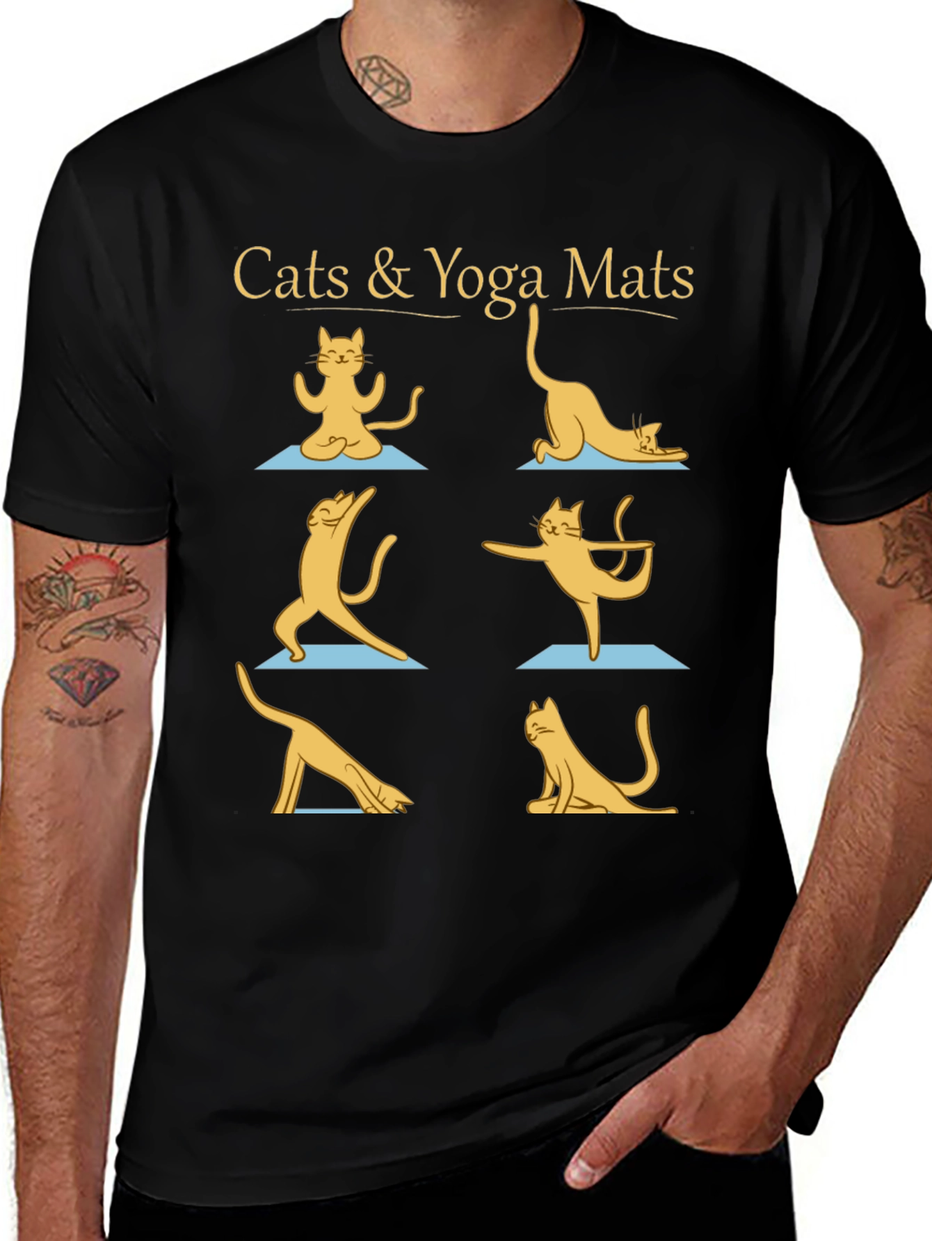 Variant 6 of Cats & Yoga Mats Graphic Tee - Black
