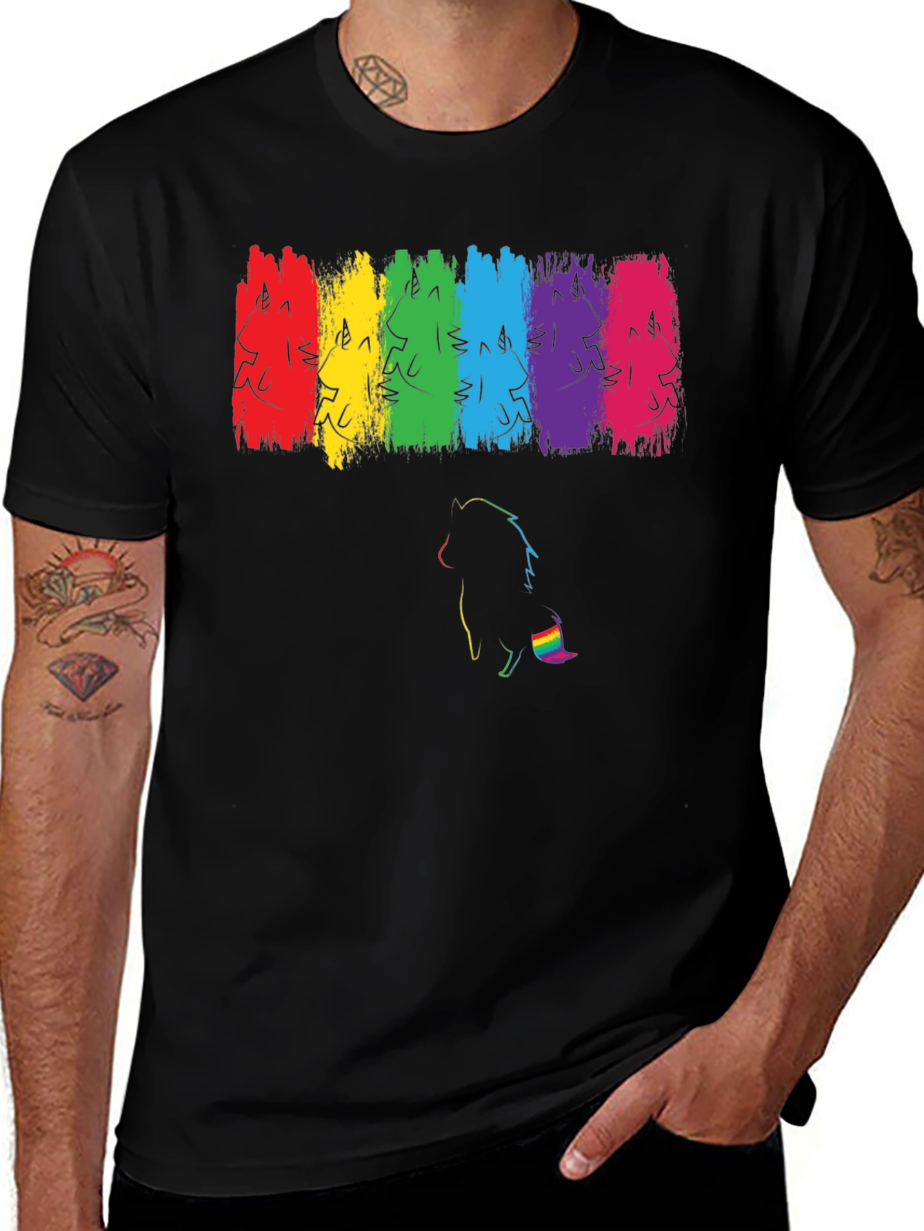 Variant 14 of Pride Unicorn Rainbow Brushstroke Black T-Shirt