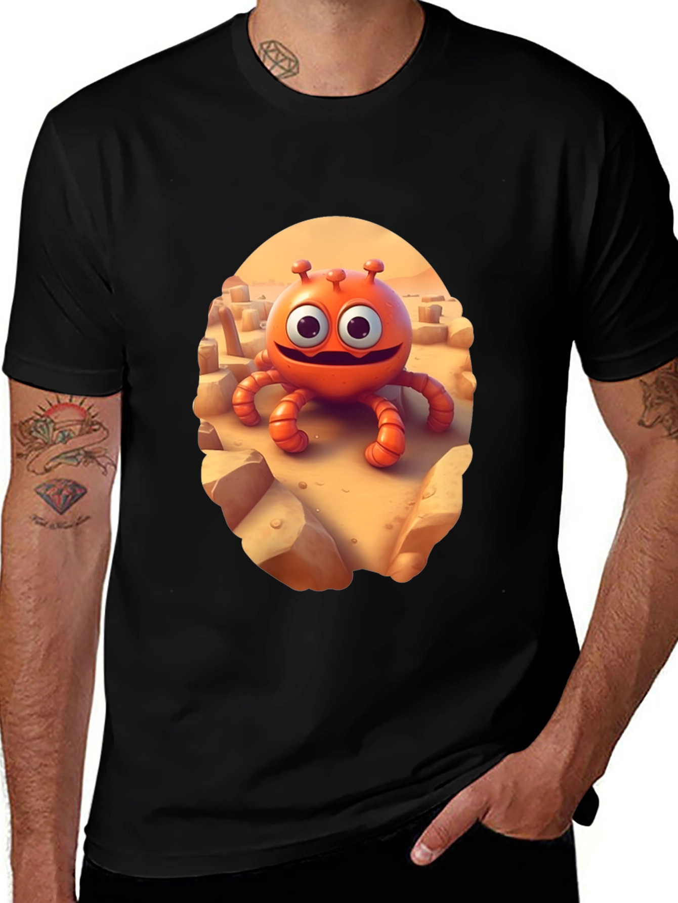 Variant 26 of Cartoon Alien Graphic Tee - Funky Black T-Shirt