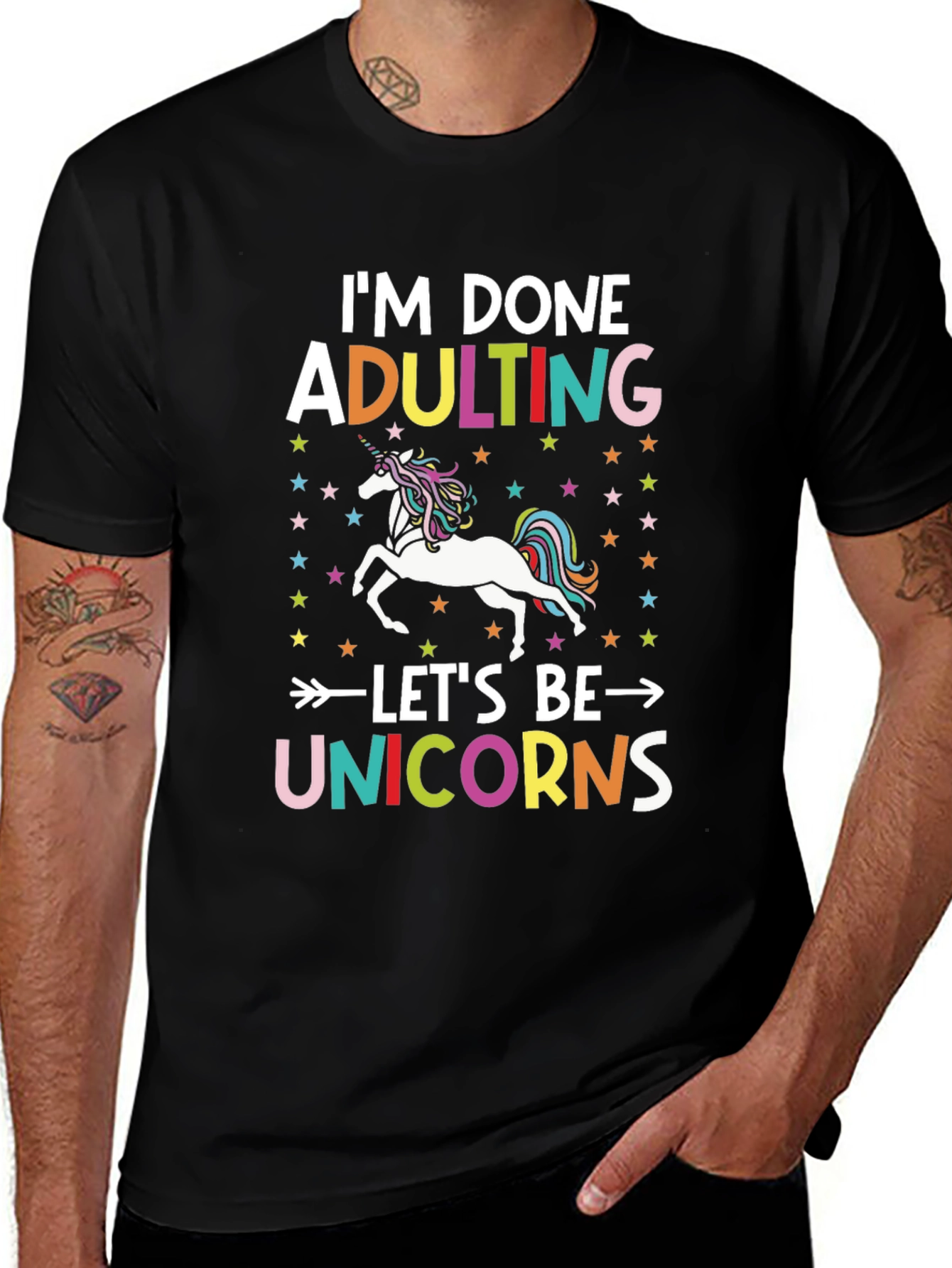 I'm Done Adulting Let's Be Unicorns Black T-Shirt
