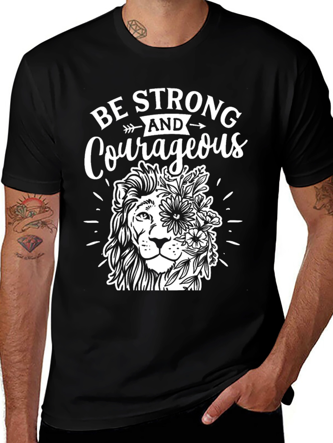 Variant 15 of Lion & Floral Graphic Tee - Be Strong & Courageous T-Shirt