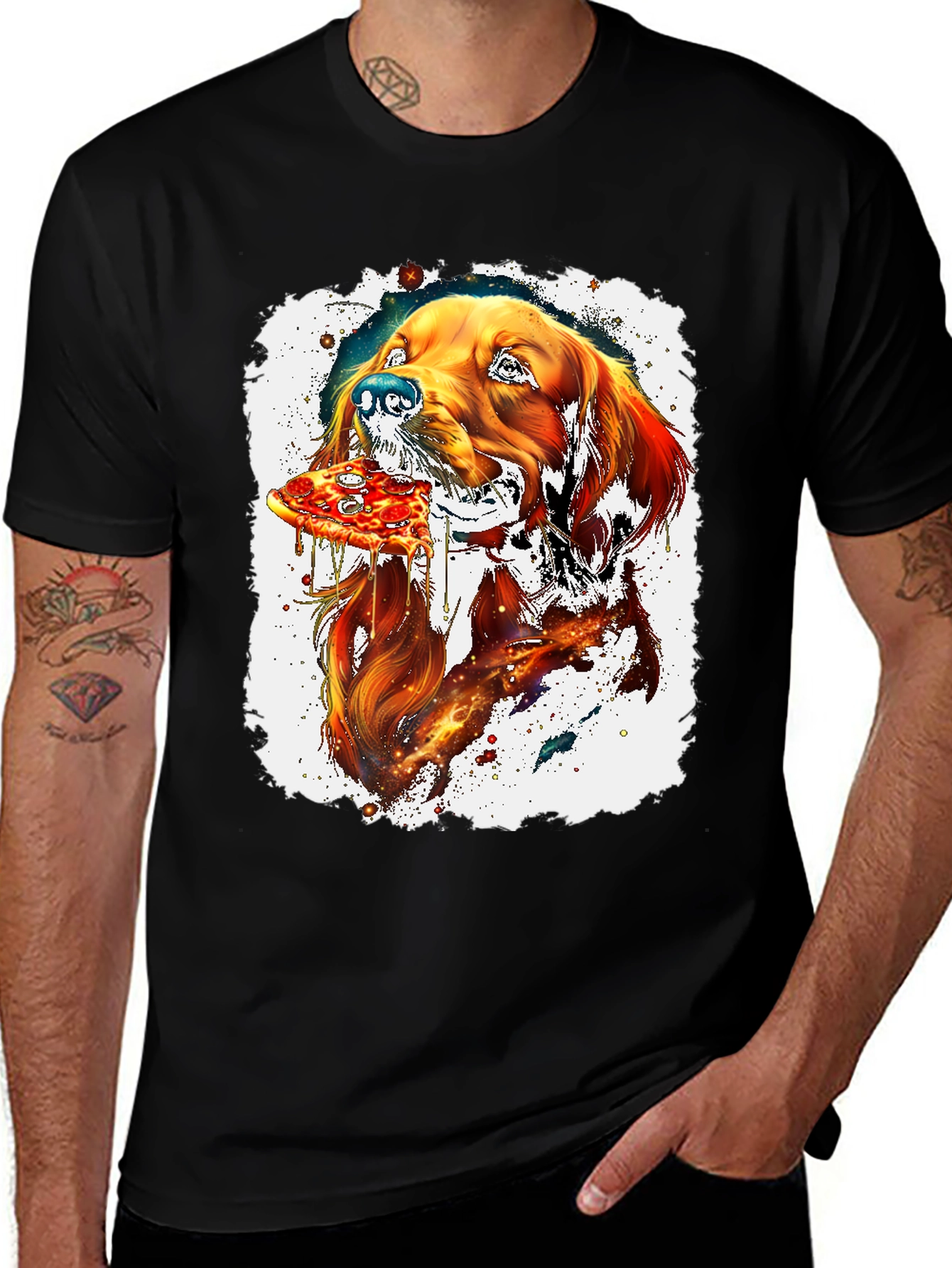 Variant 18 of Dog Eating Pizza Graphic Black T-Shirt