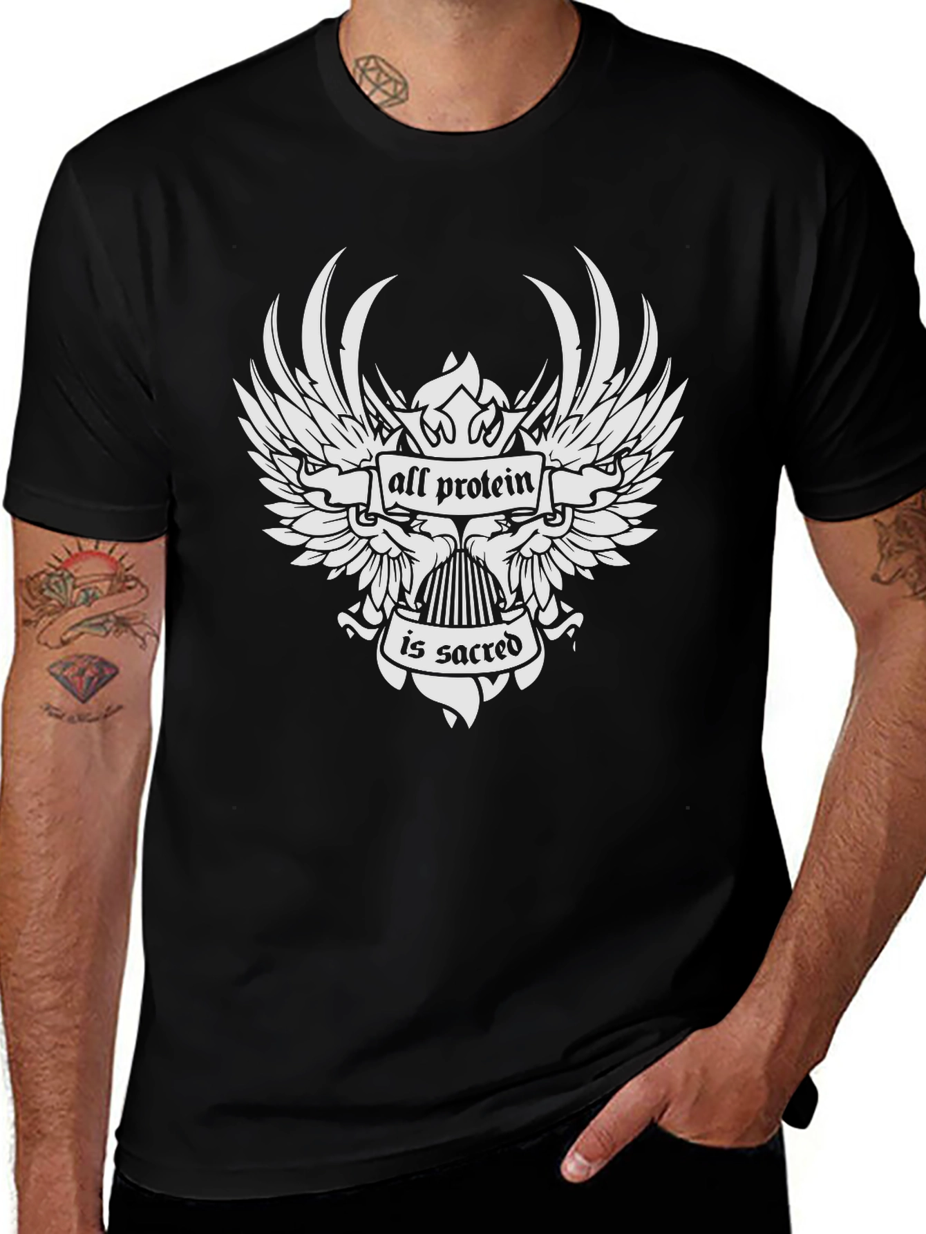 All Protein Is Sacred Graphic Tee - Black Cotton T-Shirt