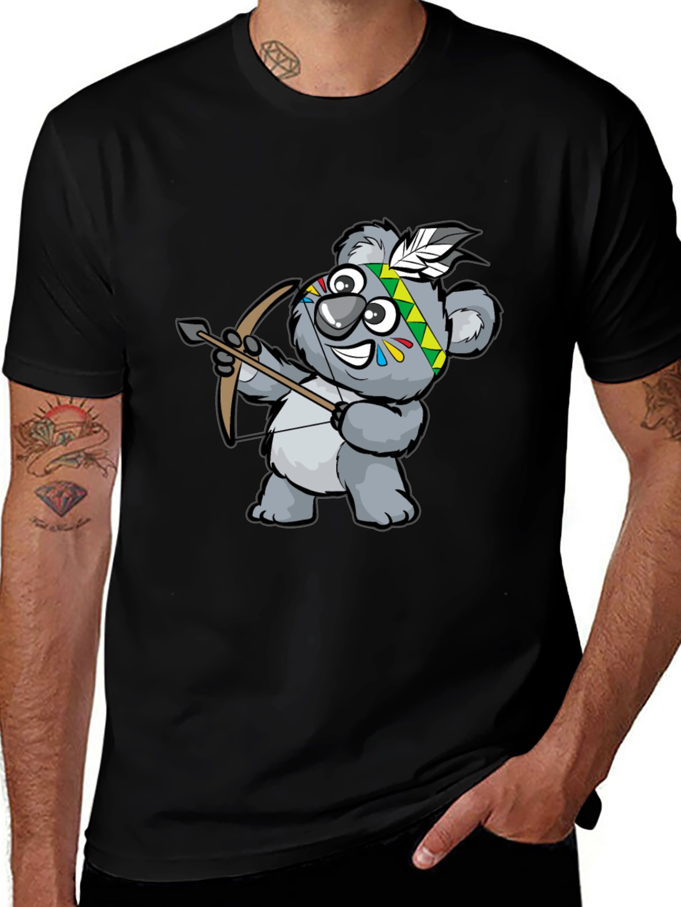 Variant 27 of Koala Archer Graphic Tee - Black Cotton T-Shirt