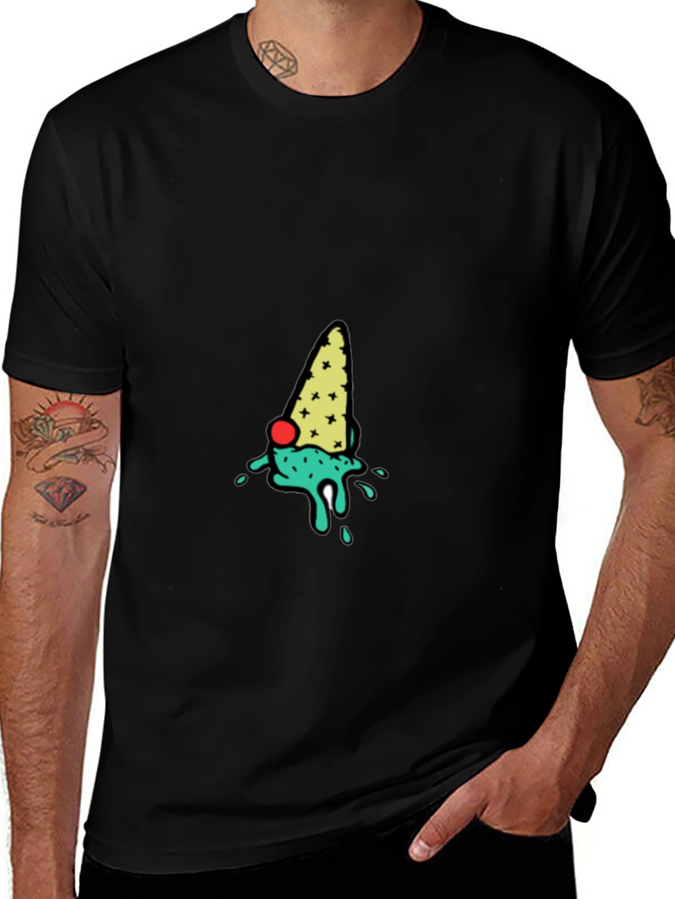 Variant 18 of Funky Ice Cream Cone Graphic Tee - Black Casual T-Shirt