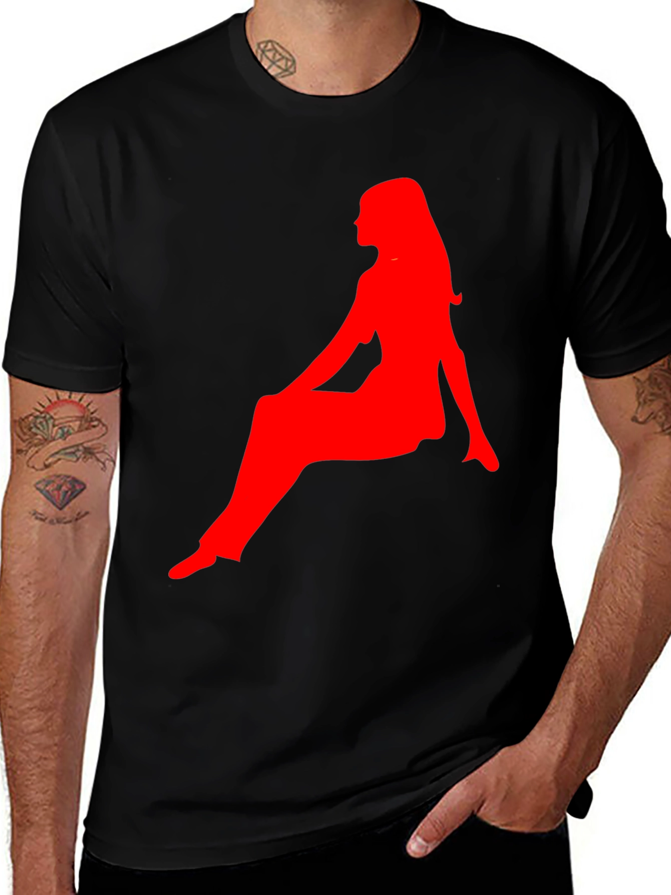 Variant 25 of Silhouette Tee - Red Woman Graphic on Black