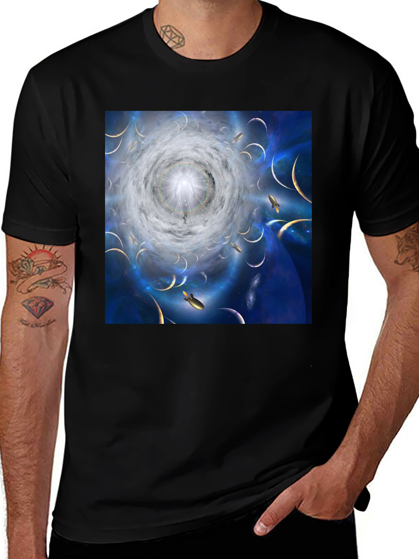 Black Celestial Dreamscape Graphic T-Shirt main image