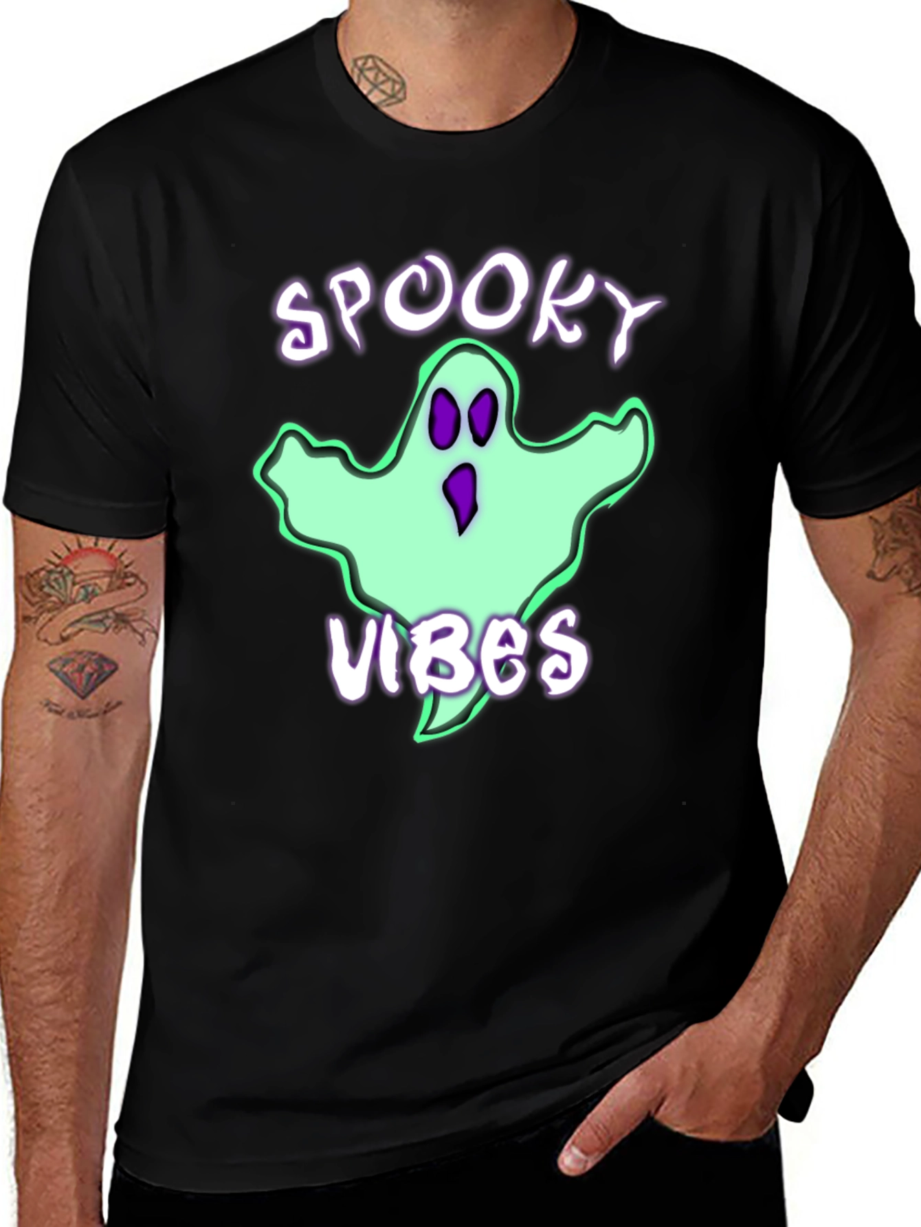 Spooky Vibes Ghost Graphic T-Shirt Halloween