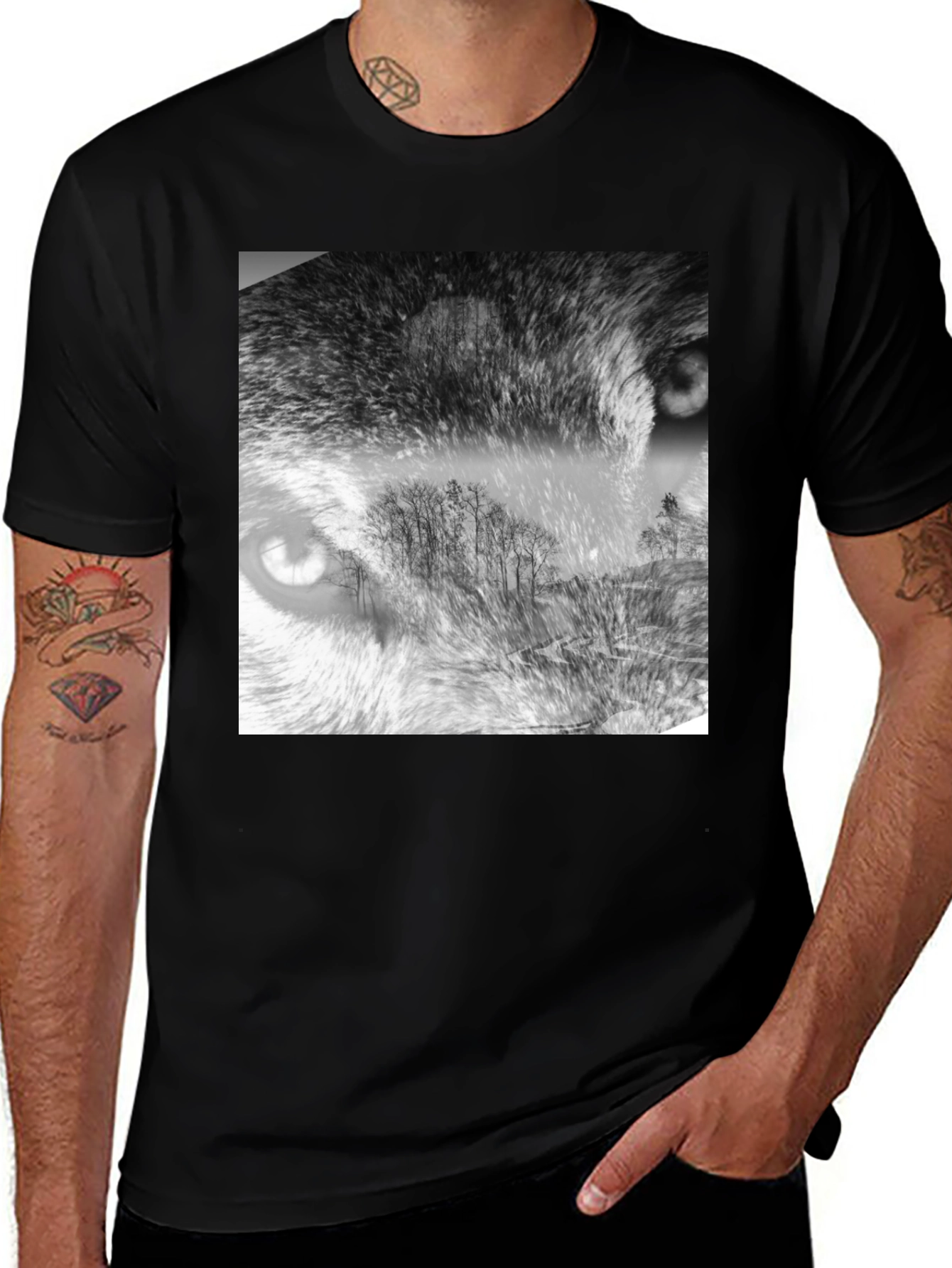 Variant 26 of Wolf Eyes Graphic Tee - Modern Black T-Shirt