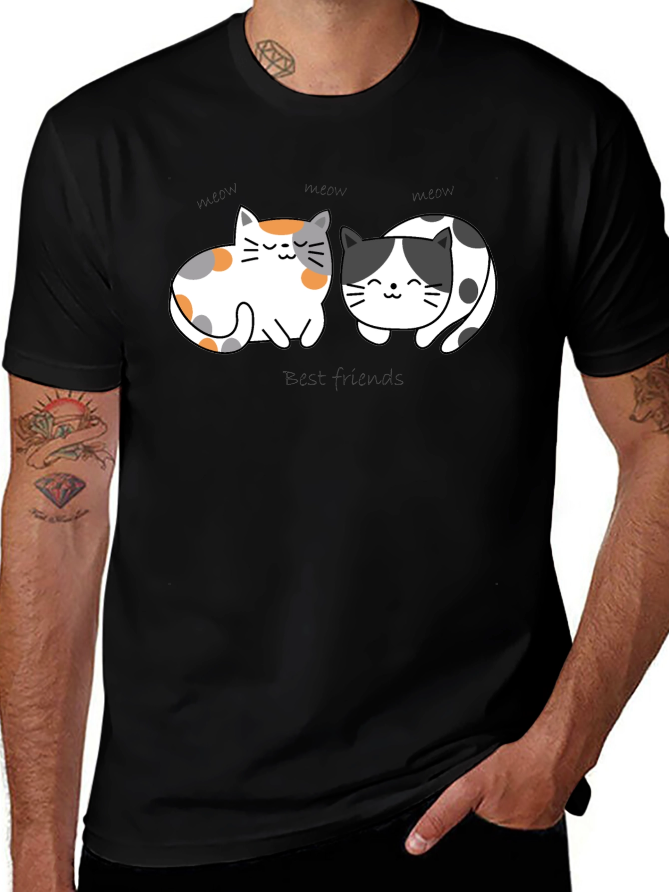 Variant 29 of Cute Cats Best Friends Black T-Shirt