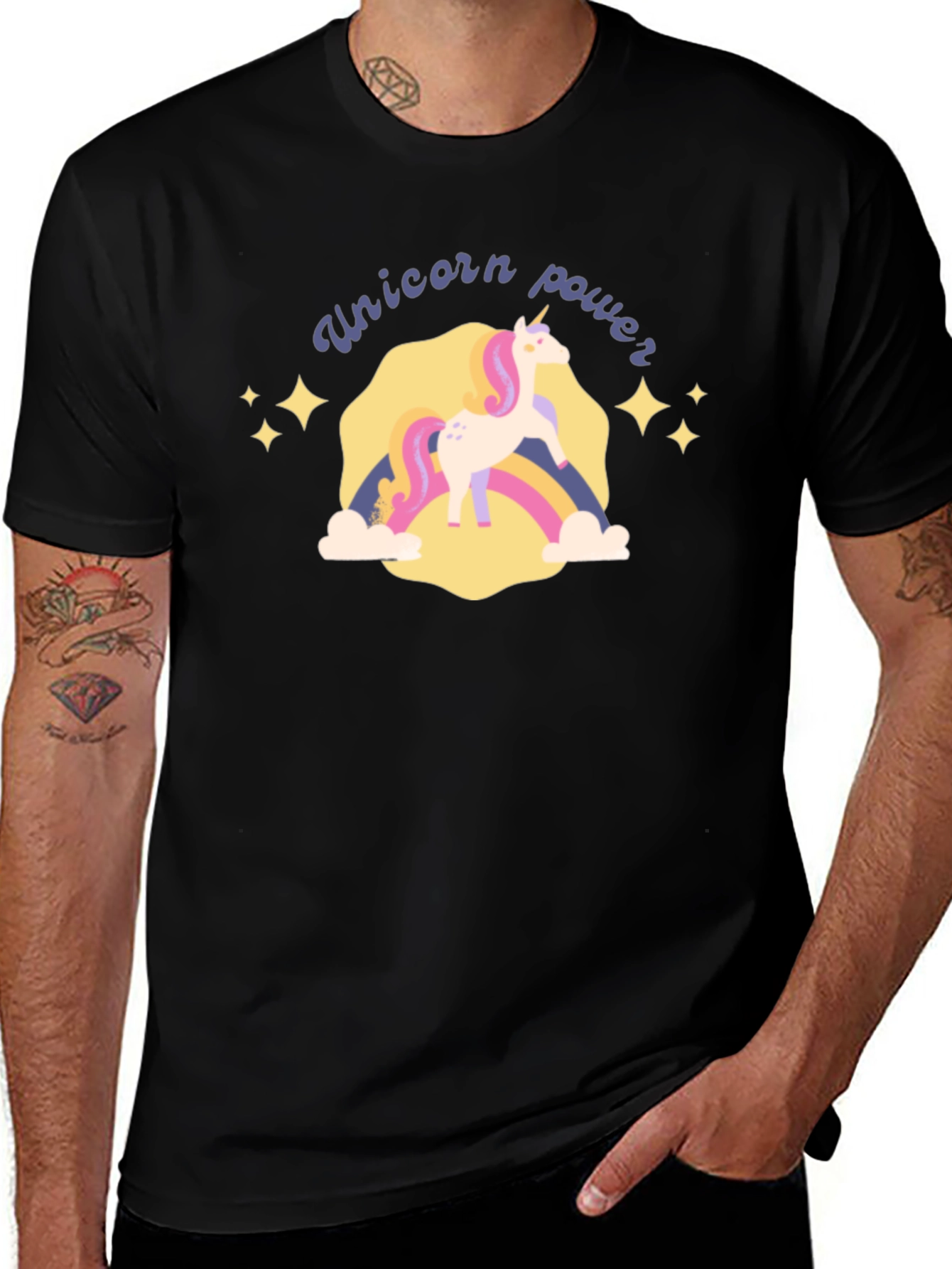 Variant 6 of Unicorn Power Graphic Tee - Black Cotton T-Shirt