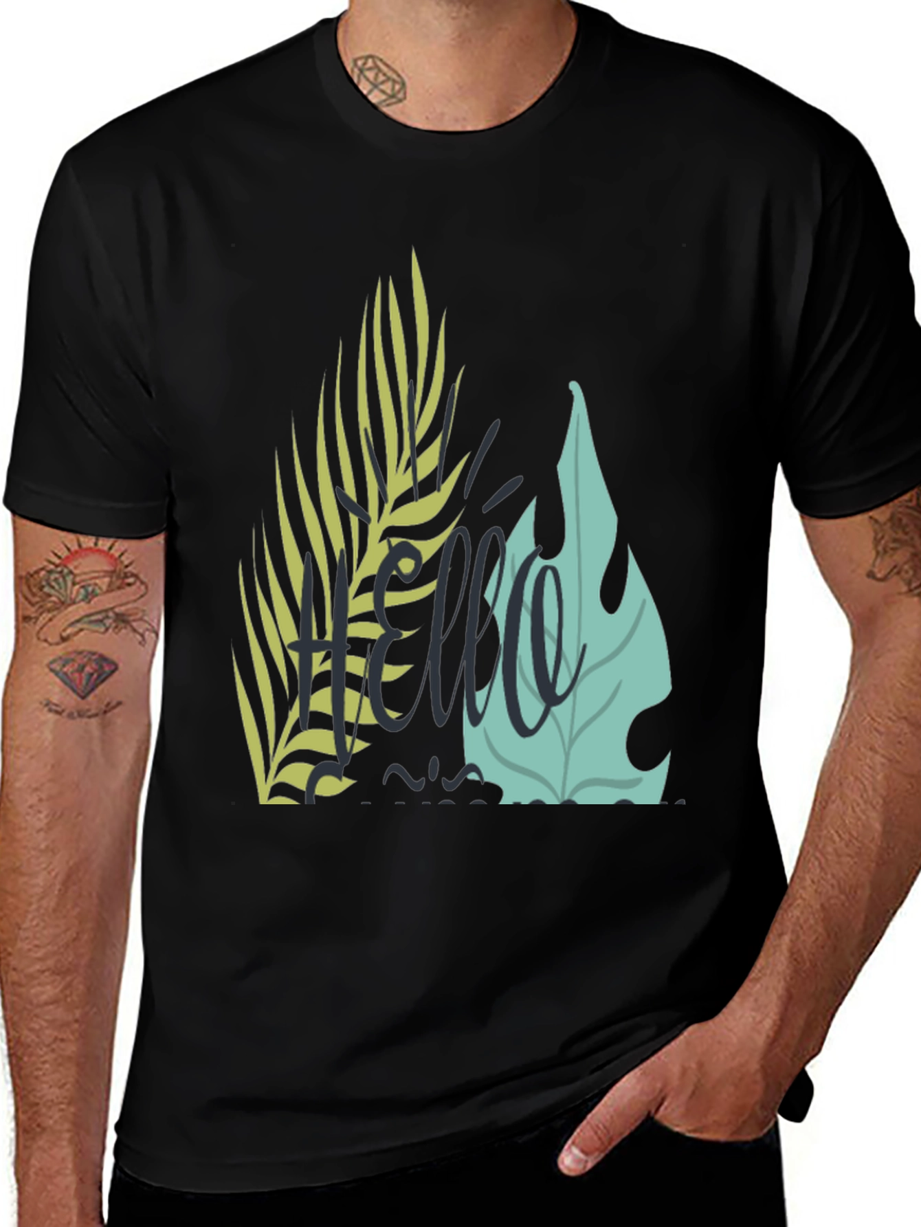 Variant 12 of Tropical Hello Graphic Black T-Shirt