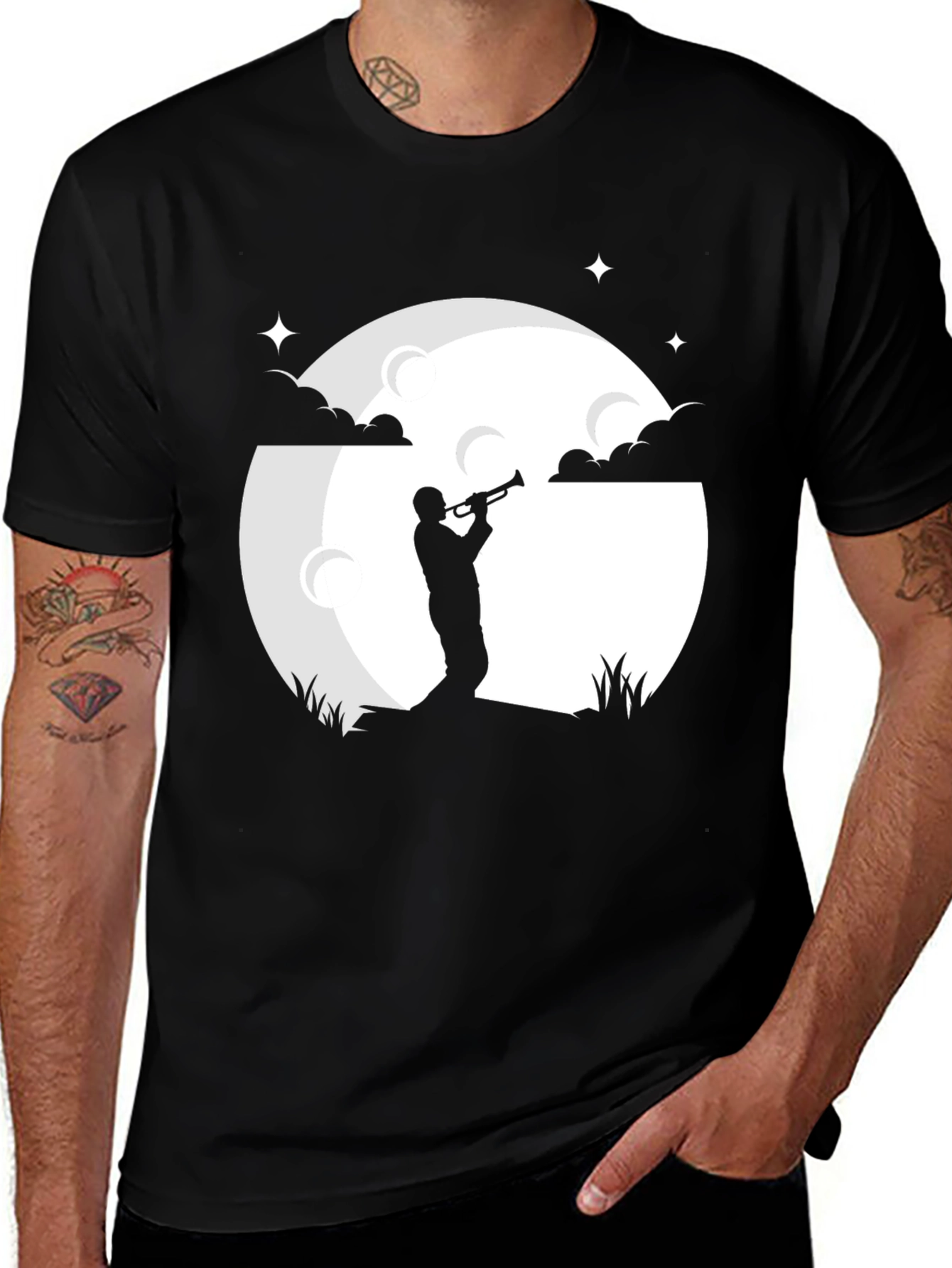 Variant 30 of Moonlight Musician Graphic Tee - Black Cotton
