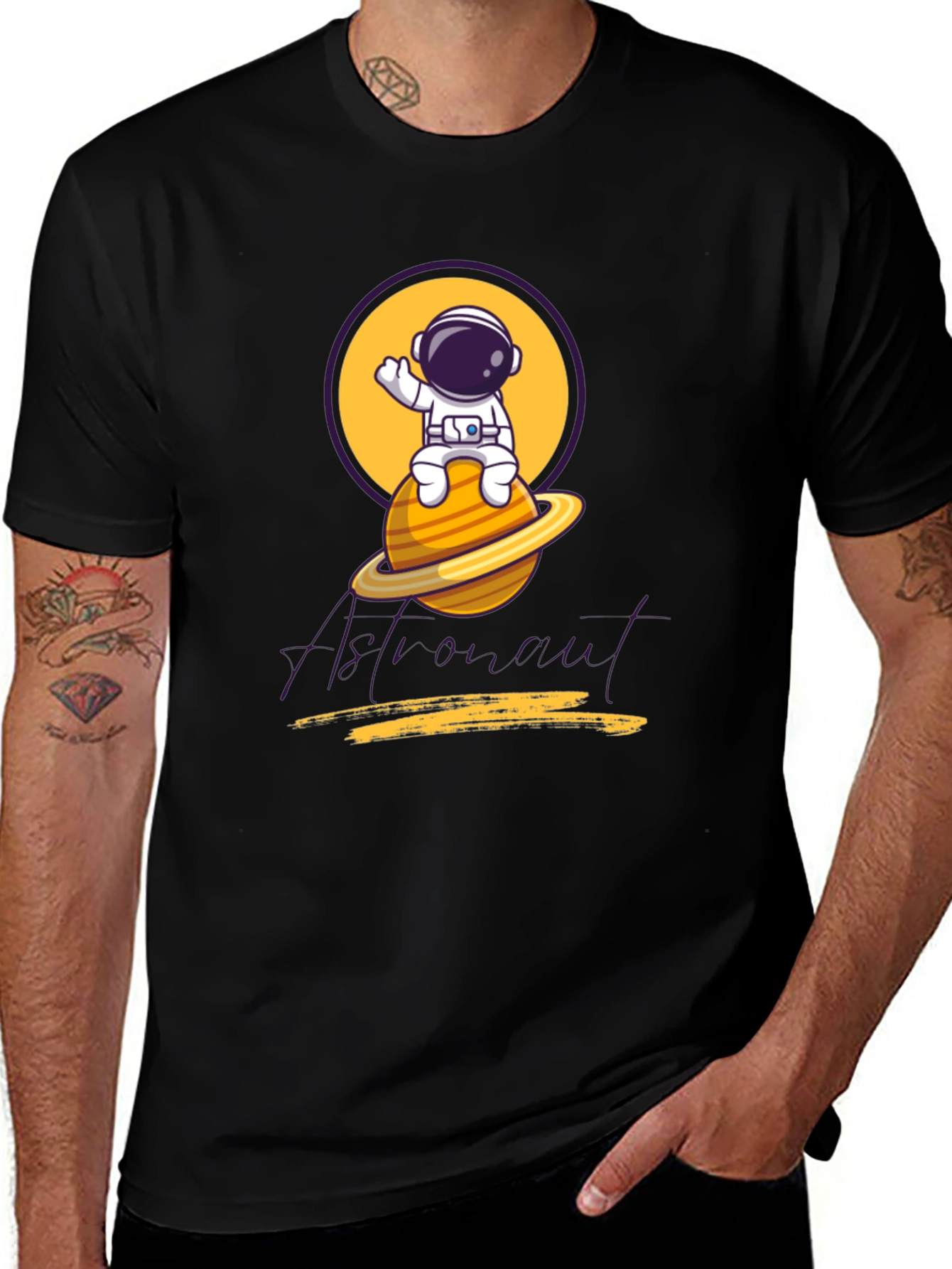 Variant 26 of Astronaut Graphic Tee - Black Cotton Blend