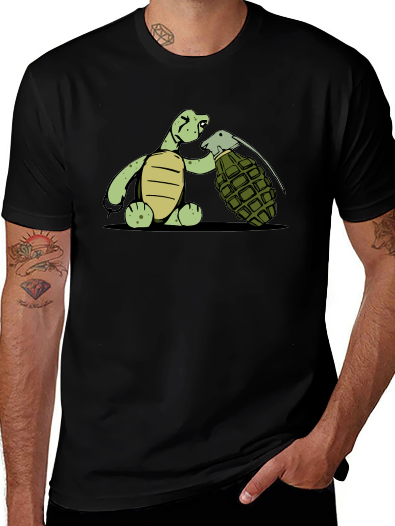 Variant 14 of Turtle Grenade Graphic Tee - Black Cotton T-Shirt