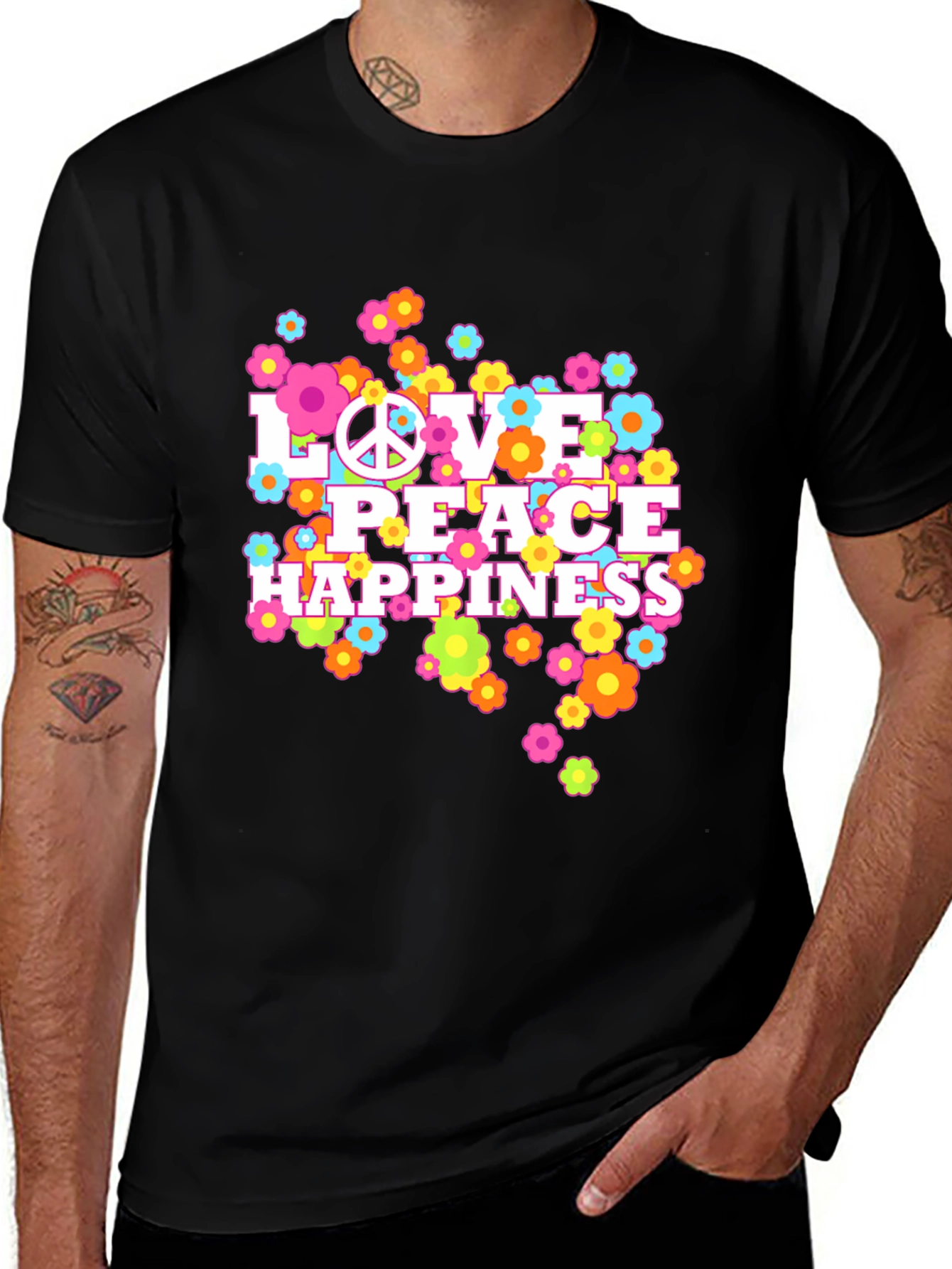 Variant 27 of Love Peace Happiness Graphic Tee - Retro Style