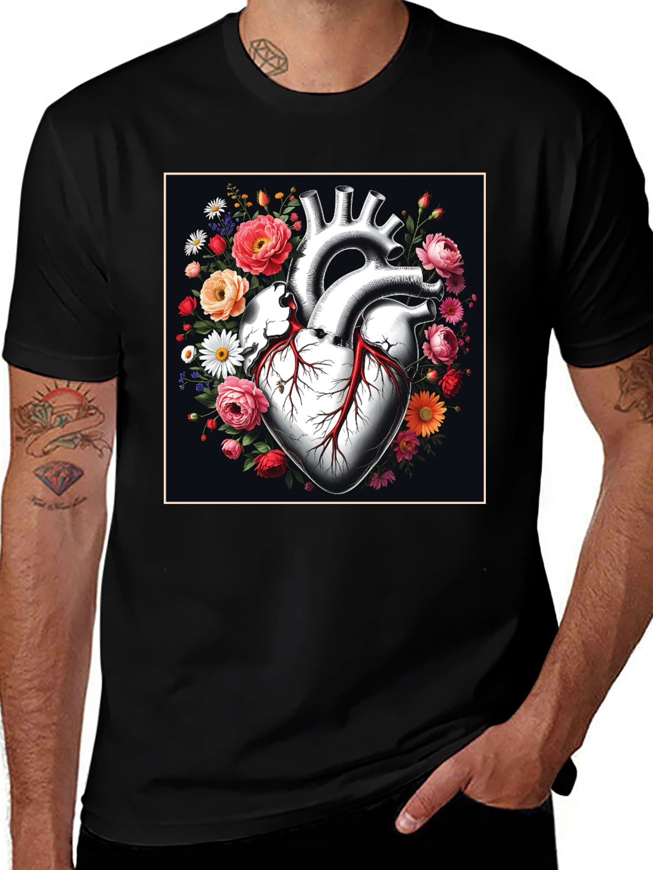 Variant 20 of Anatomical Heart Floral Graphic T-Shirt