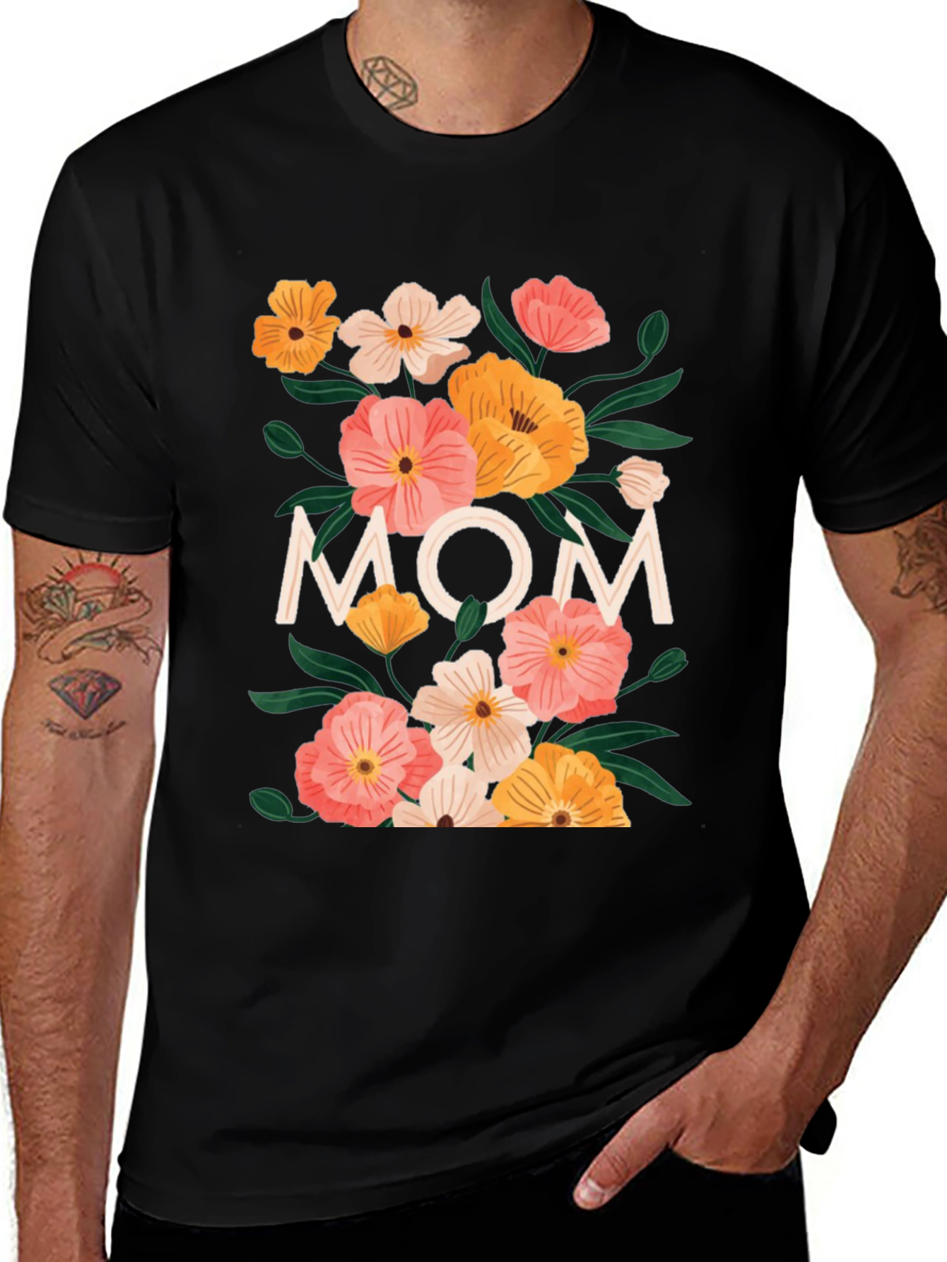 Variant 27 of Floral MOM Graphic Tee - Black T-Shirt