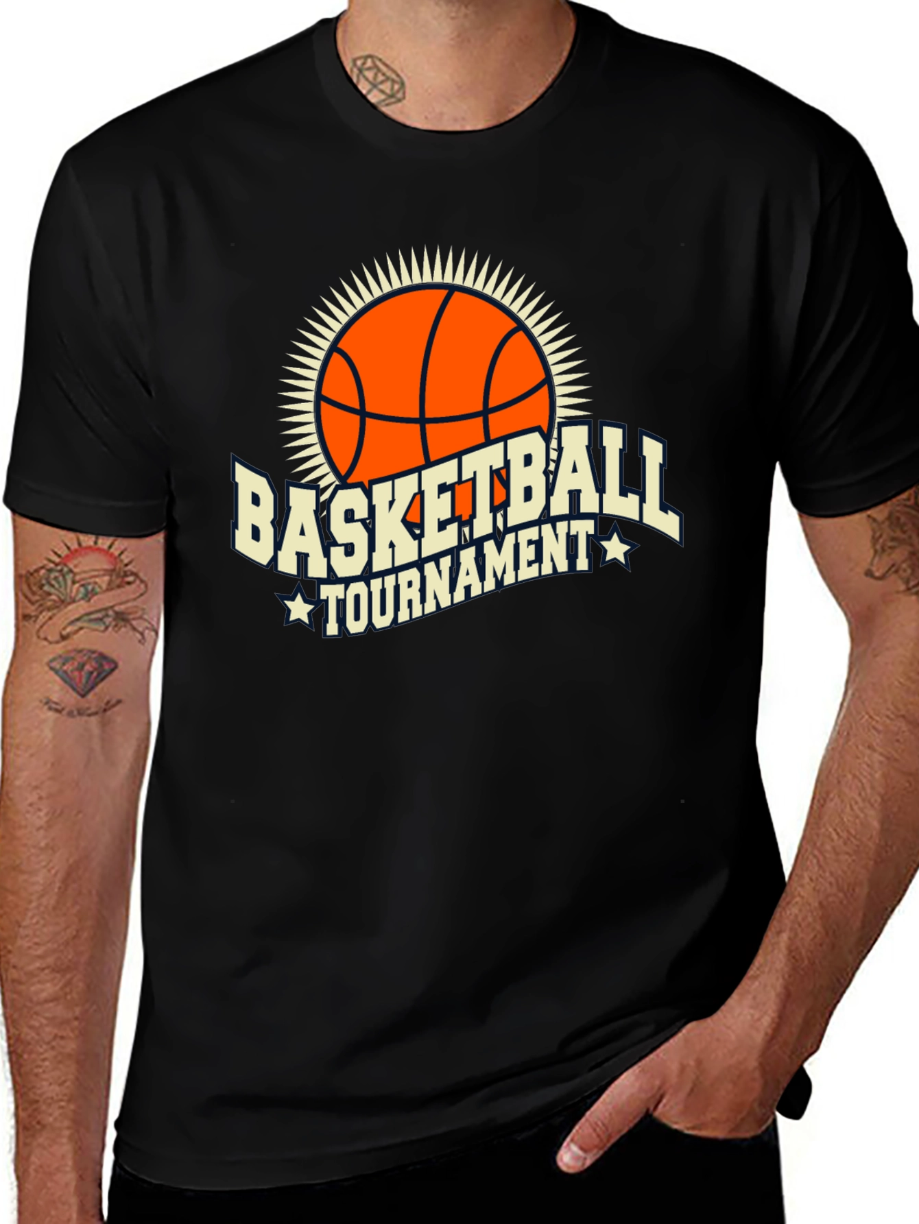 Variant 19 of Basketball Tournament Graphic Tee - Black Cotton T-Shirt