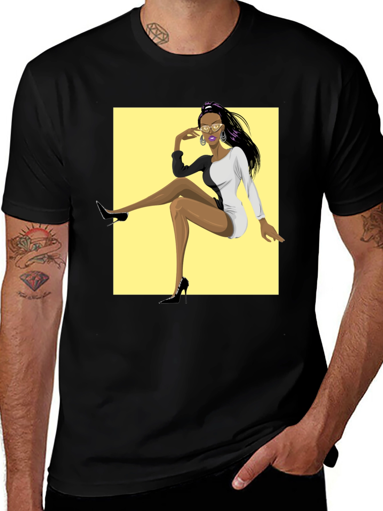 Variant 26 of Trendy Graphic Tee - Woman in Two-Tone Dress