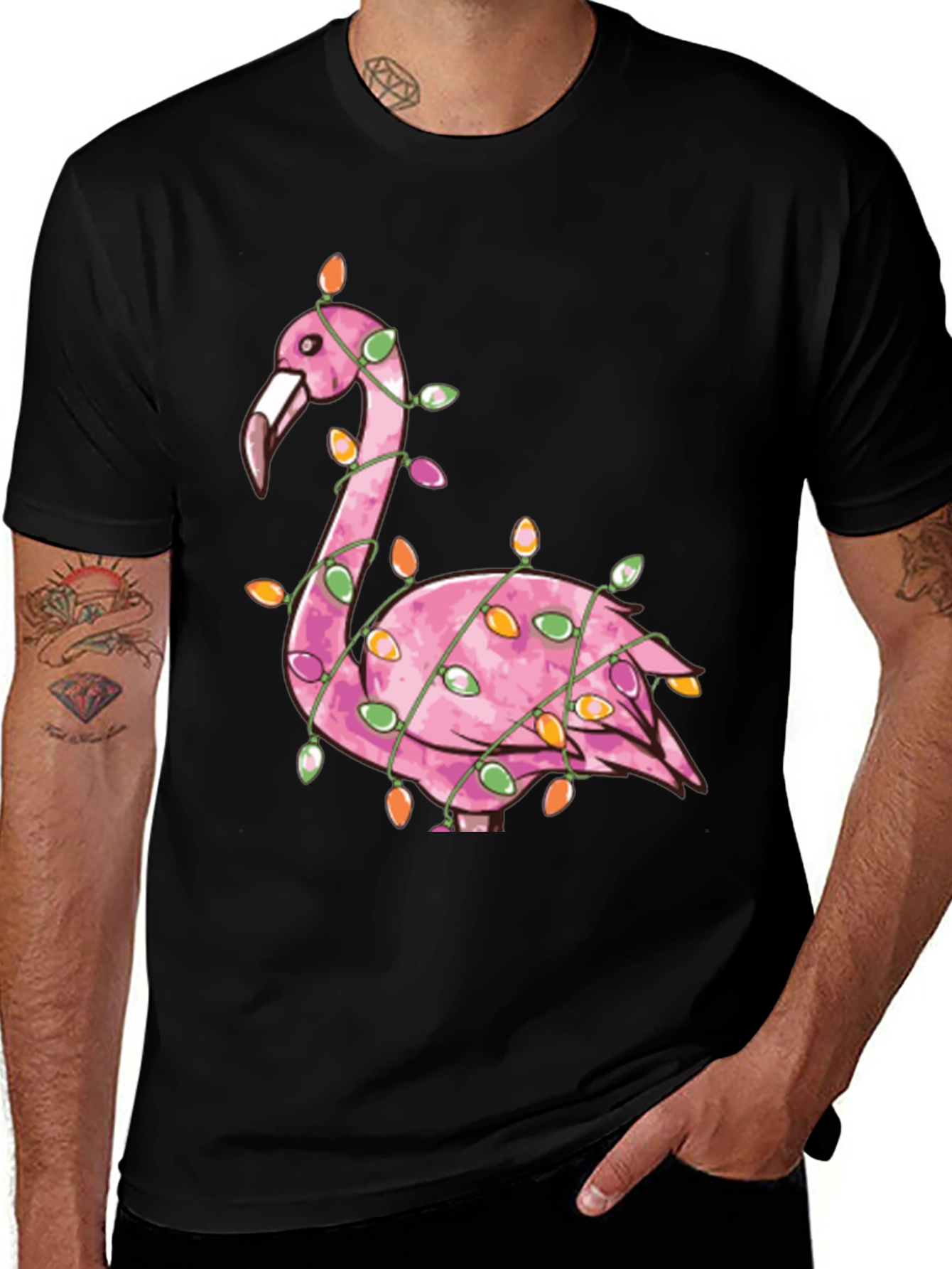 Variant 11 of Festive Flamingo Christmas Lights T-Shirt