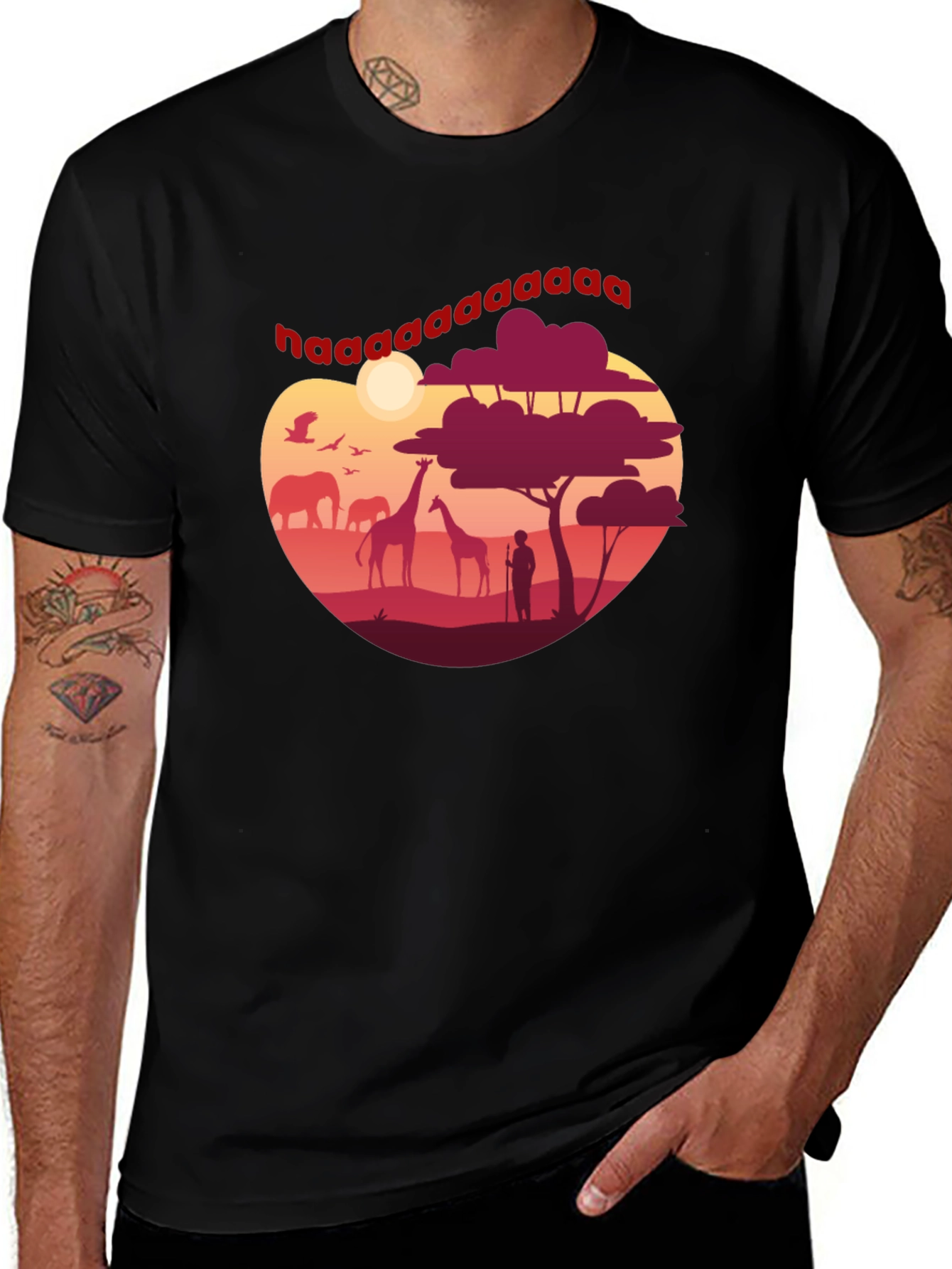 Variant 7 of Safari Sunset Graphic Tee - Men's Black T-Shirt