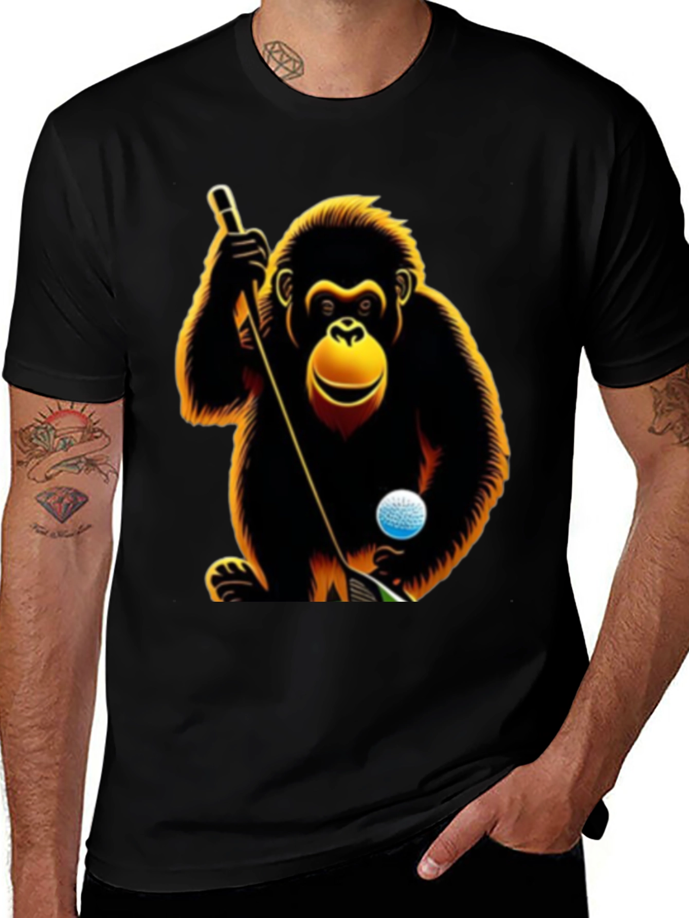 Variant 27 of Golfing Gorilla Graphic Tee - Black Cotton