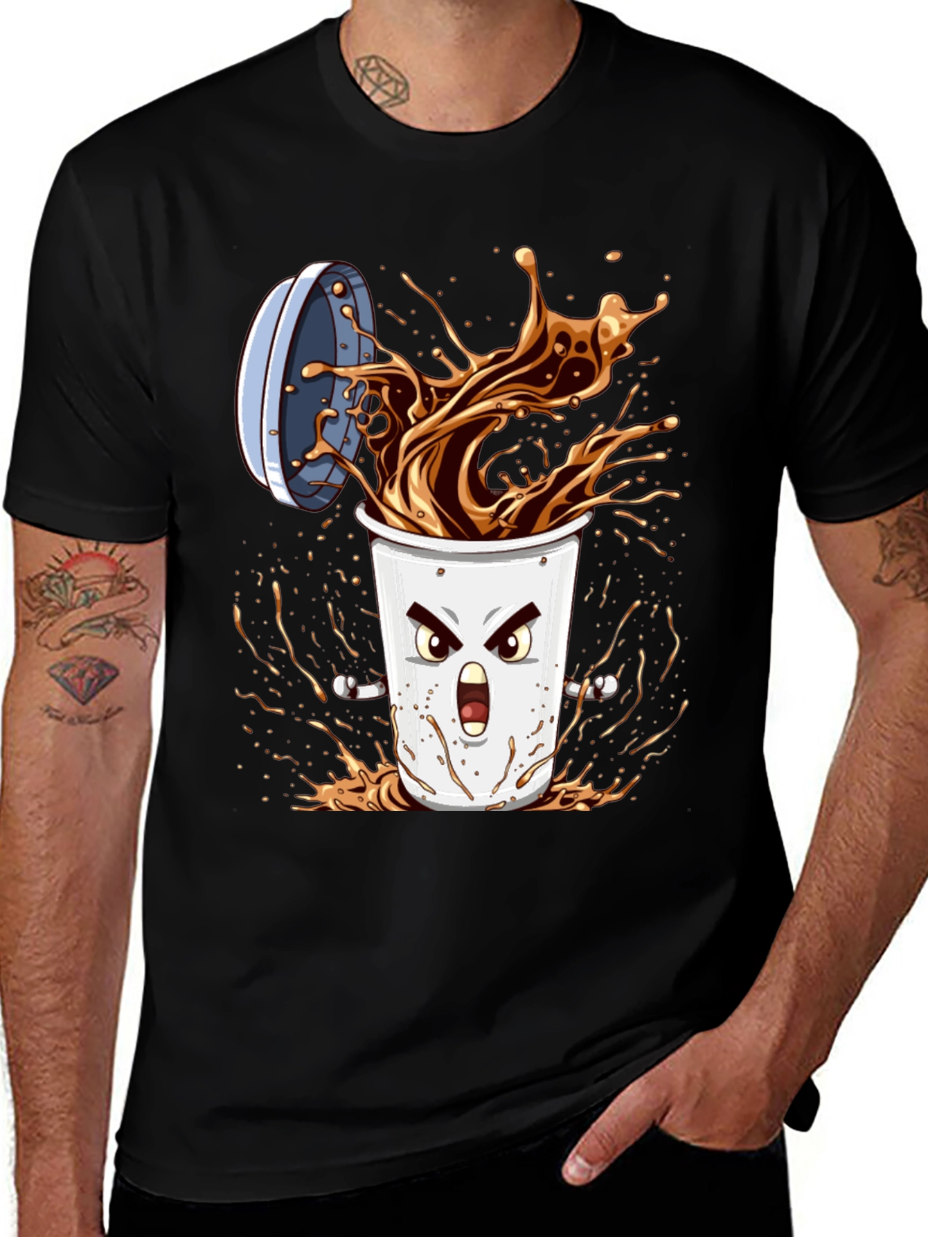 Variant 26 of Angry Coffee Graphic Tee - Black Unisex T-Shirt