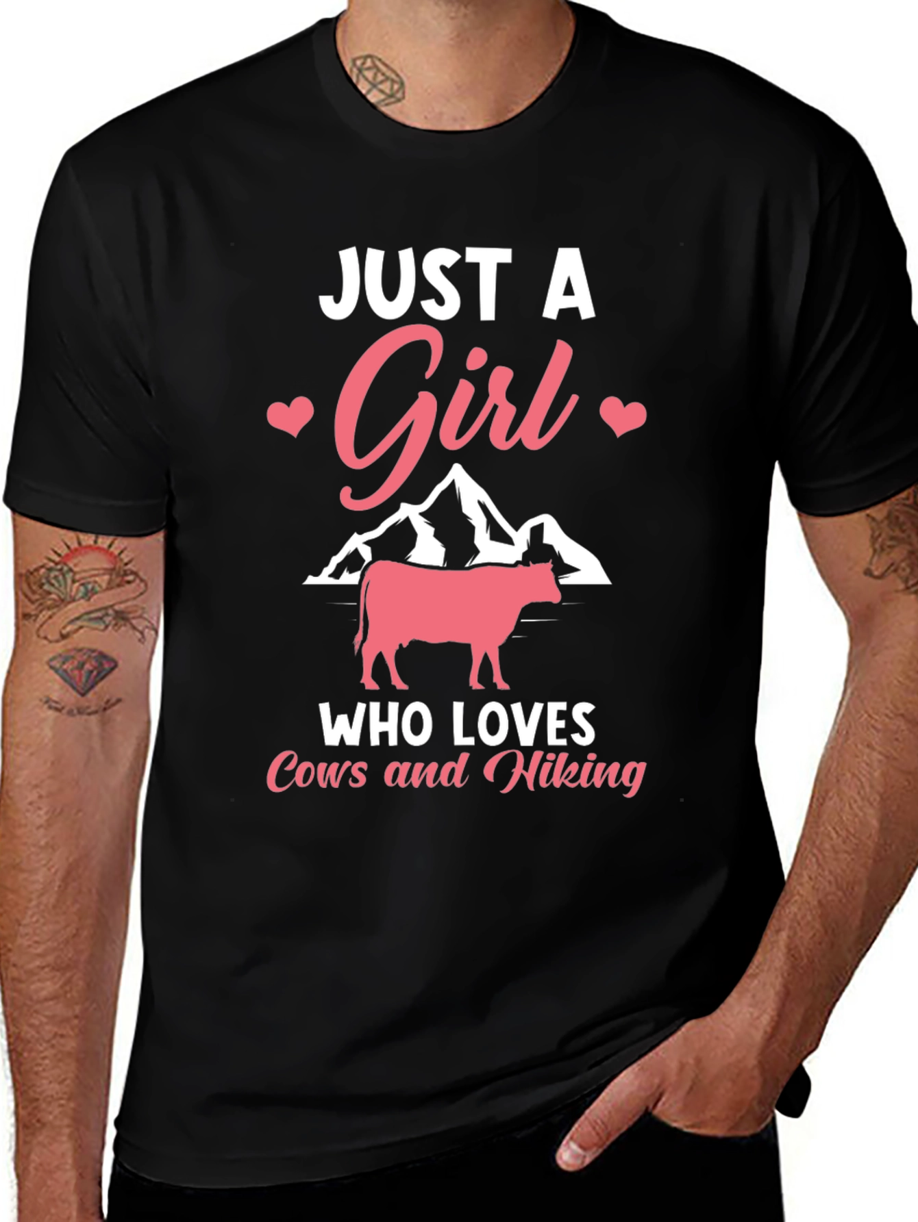 Variant 22 of Just A Girl Who Loves Cows and Hiking Black T-Shirt