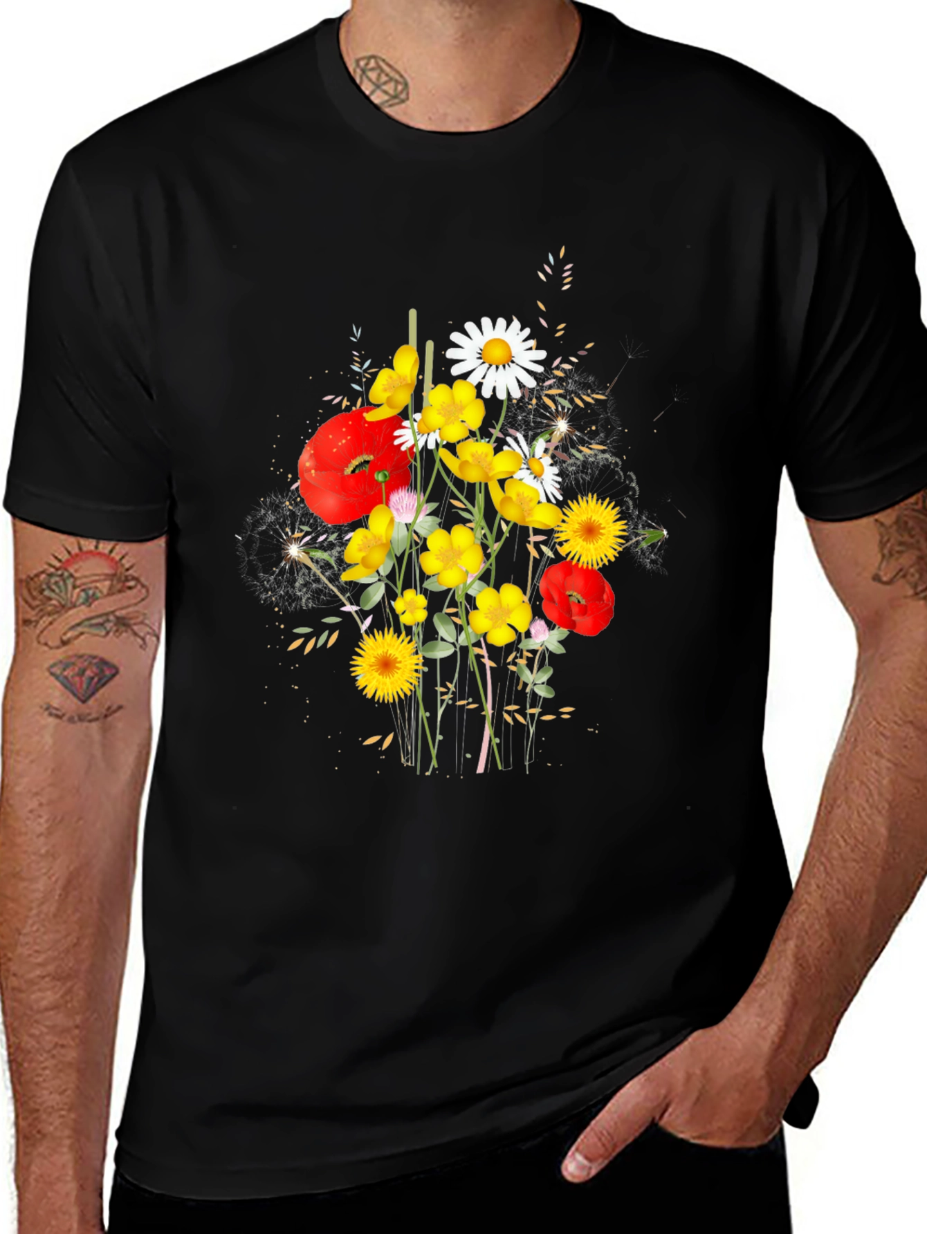 Variant 9 of Floral Print Black T-Shirt