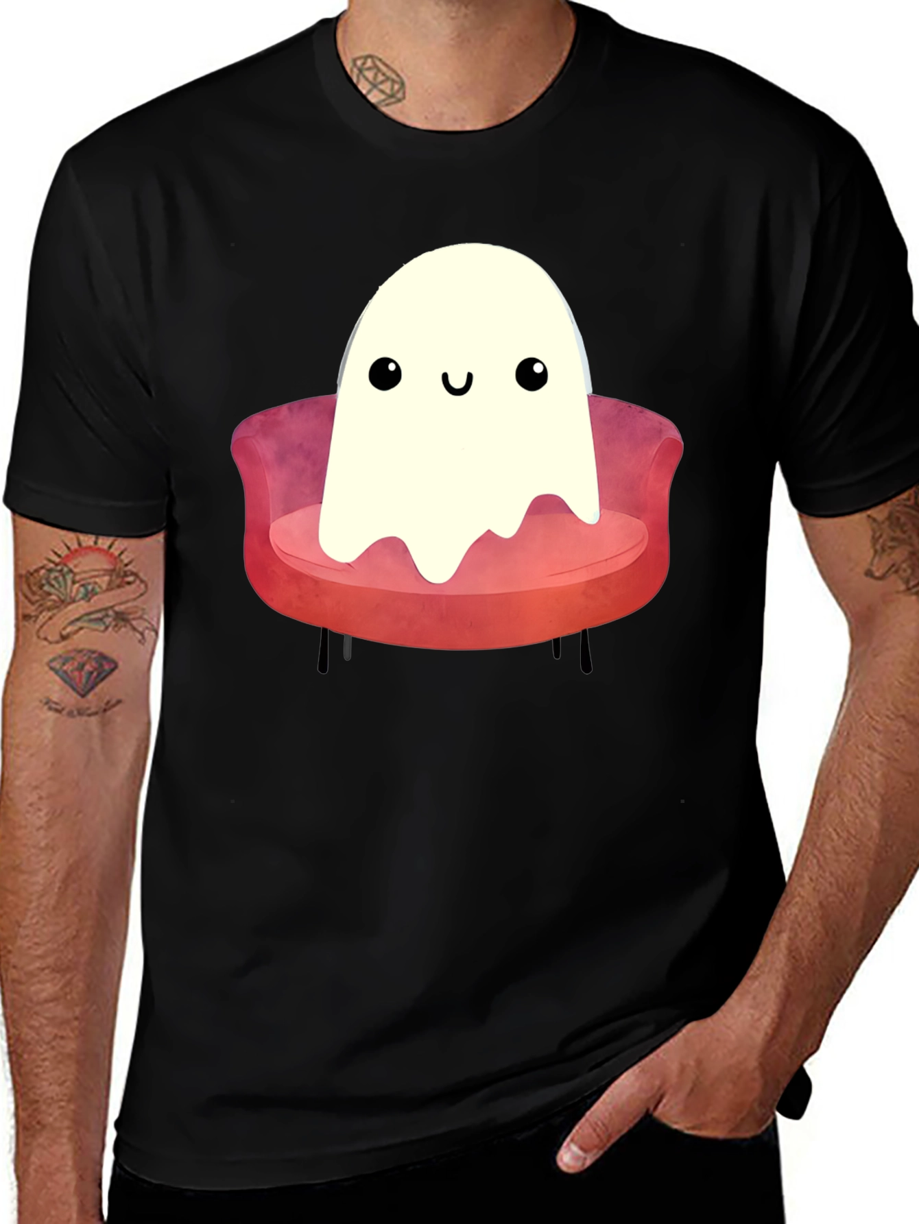 Variant 25 of Cute Ghost on Couch Graphic T-Shirt - Halloween Fun
