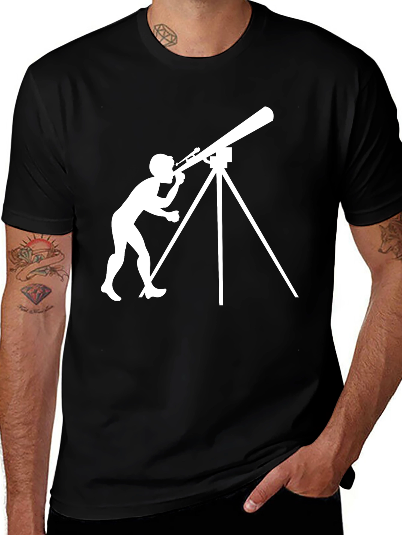 Variant 29 of Telescope Observer Graphic Tee - Black Cotton Casual Shirt