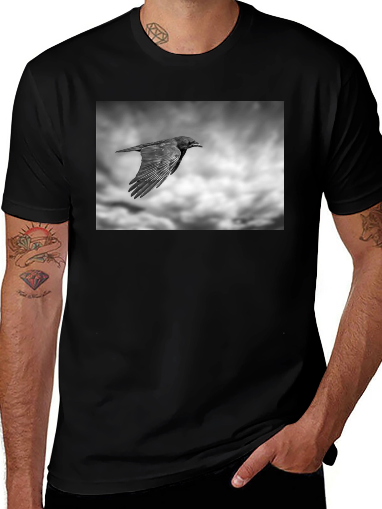 Variant 15 of Raven Flight Black Tee - Artistic Bird Graphic
