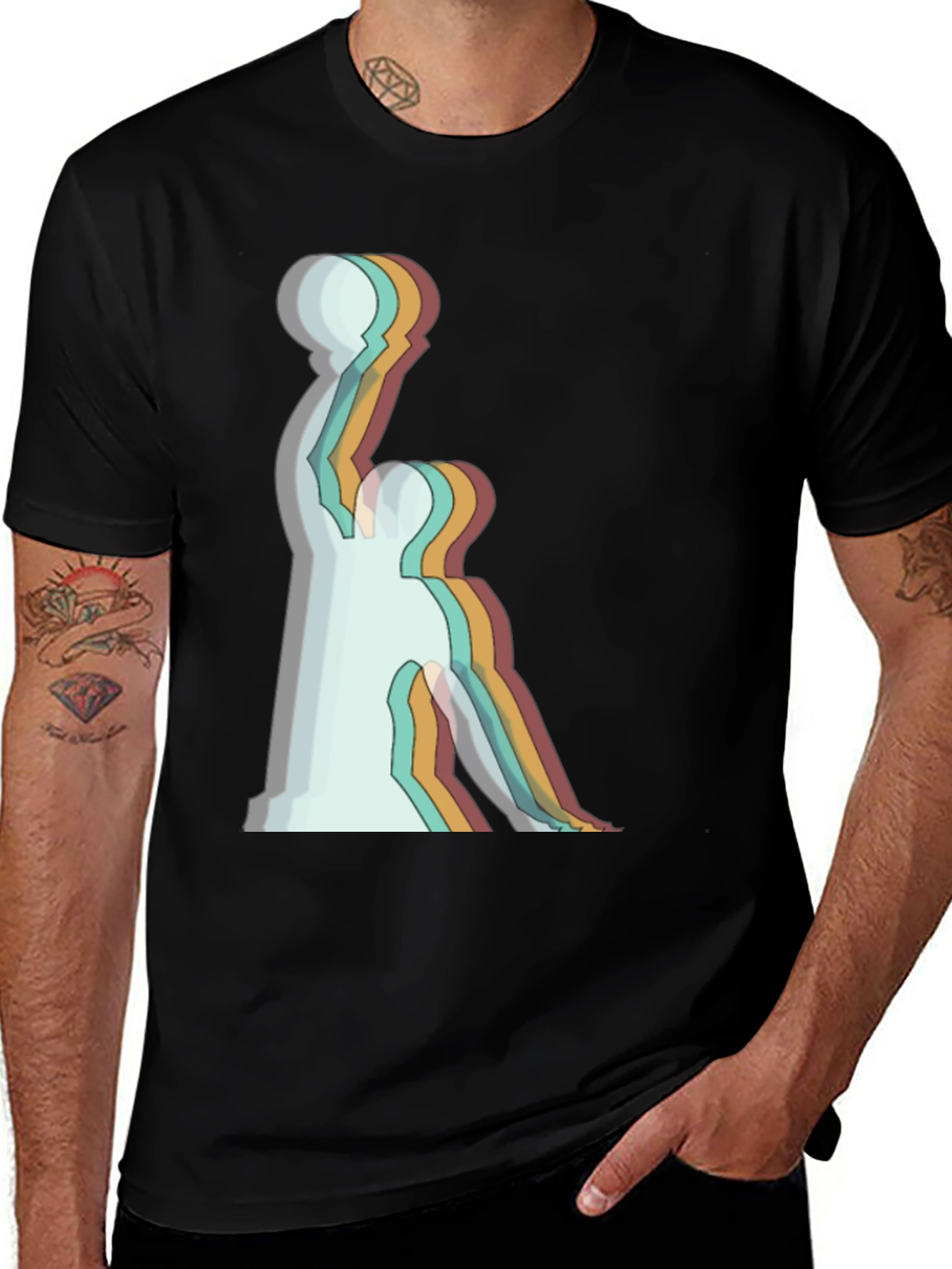 Variant 10 of Retro Basketball Player Graphic Tee - Black Cotton T-Shirt