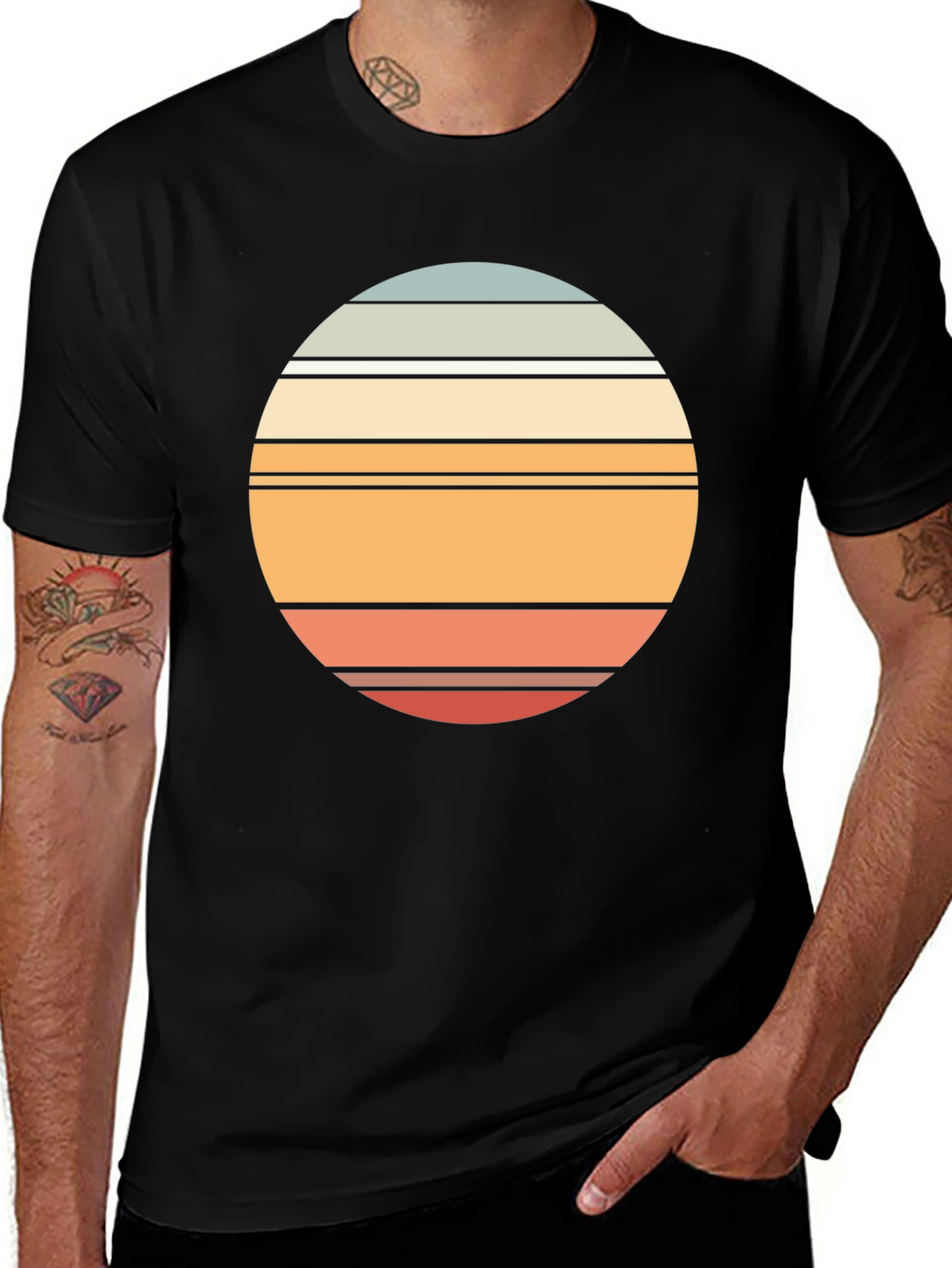 Retro Sunset Circle Graphic Tee - Black