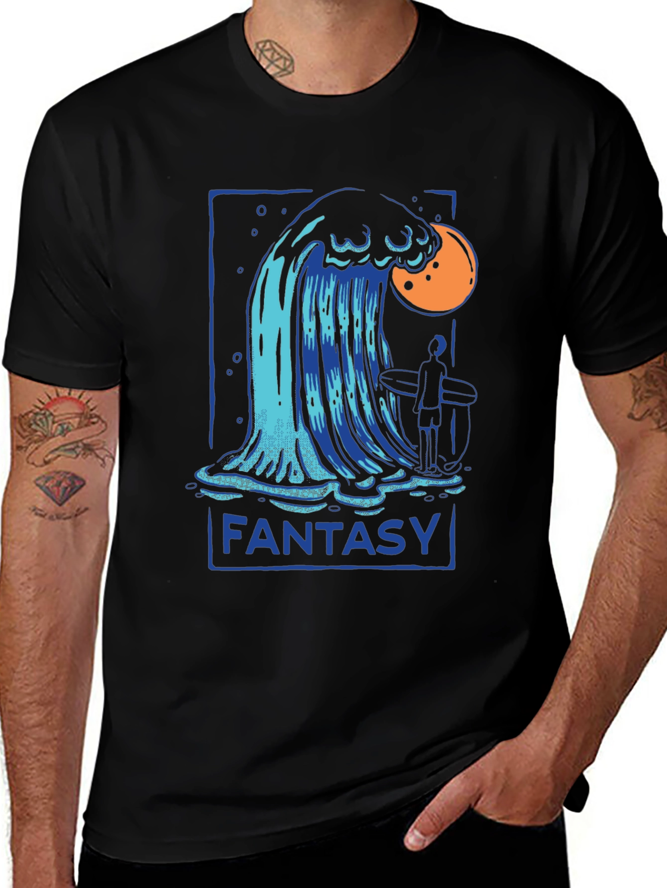 Variant 30 of Fantasy Wave Graphic Tee - Black Cotton T-Shirt