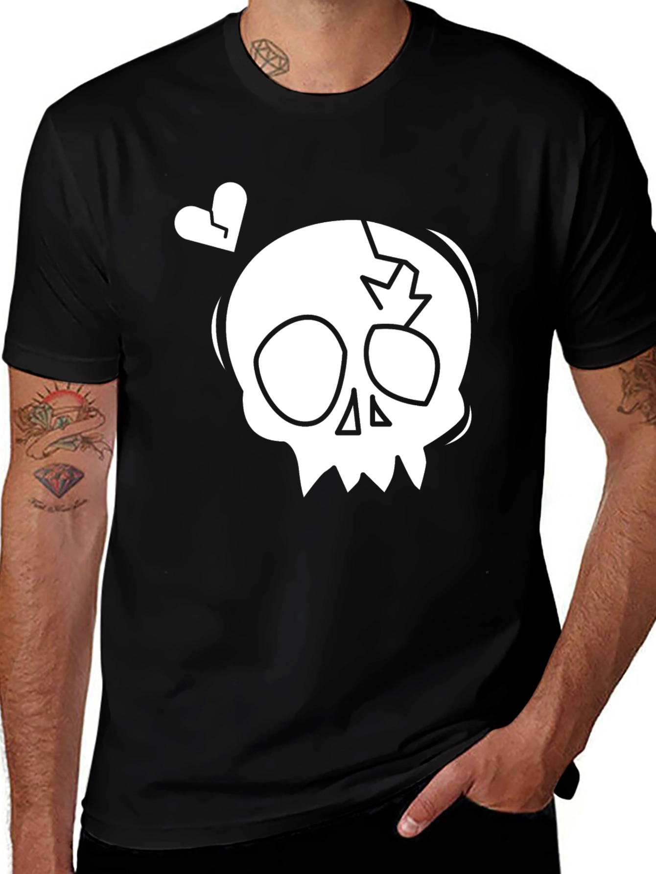 Variant 14 of Skull & Broken Heart Graphic Tee - Casual Black T-Shirt