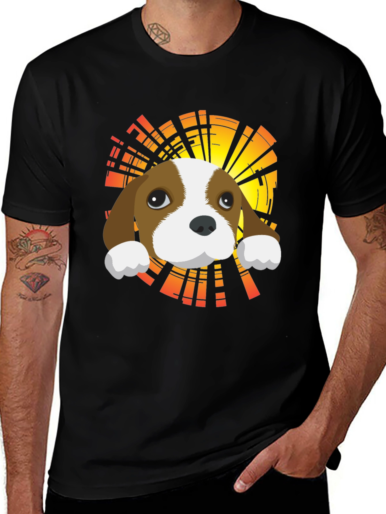 Variant 12 of Cute Beagle Pup Graphic Tee - Men's Black T-Shirt