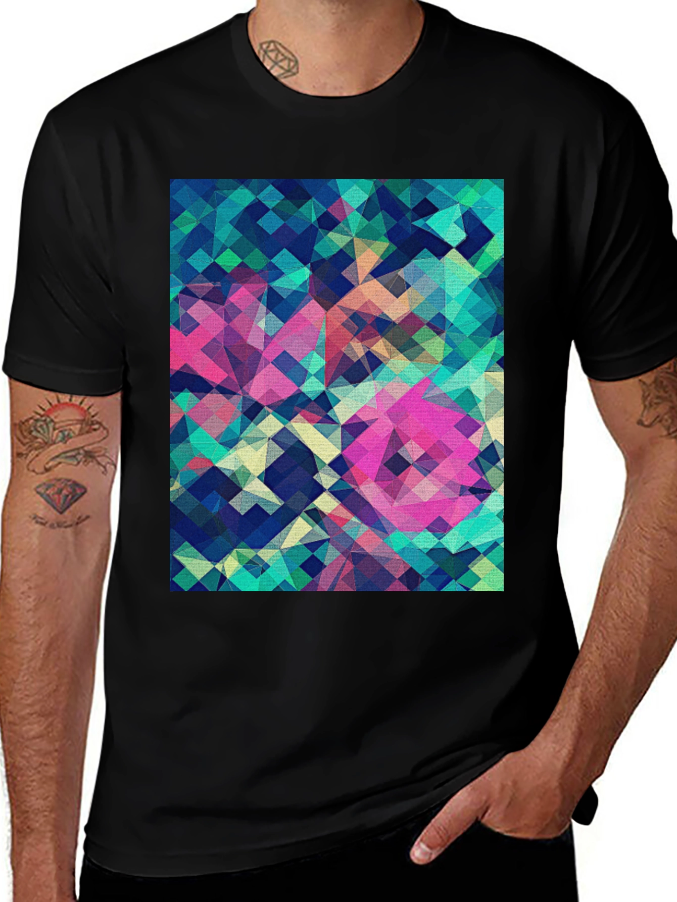 Variant 8 of Geometric Abstract Print Black T-Shirt