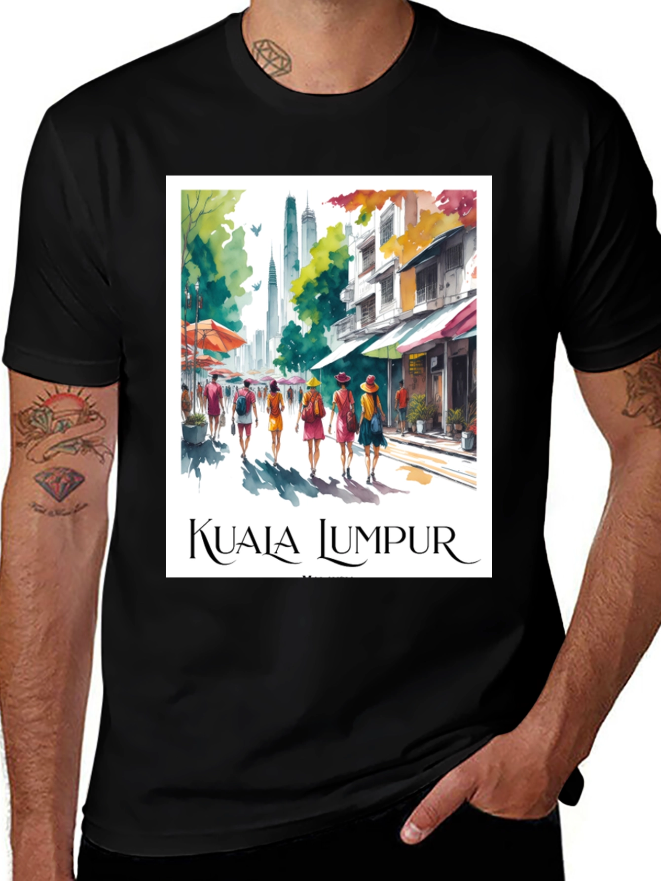 Kuala Lumpur Travel T-Shirt - Cityscape Watercolor Design