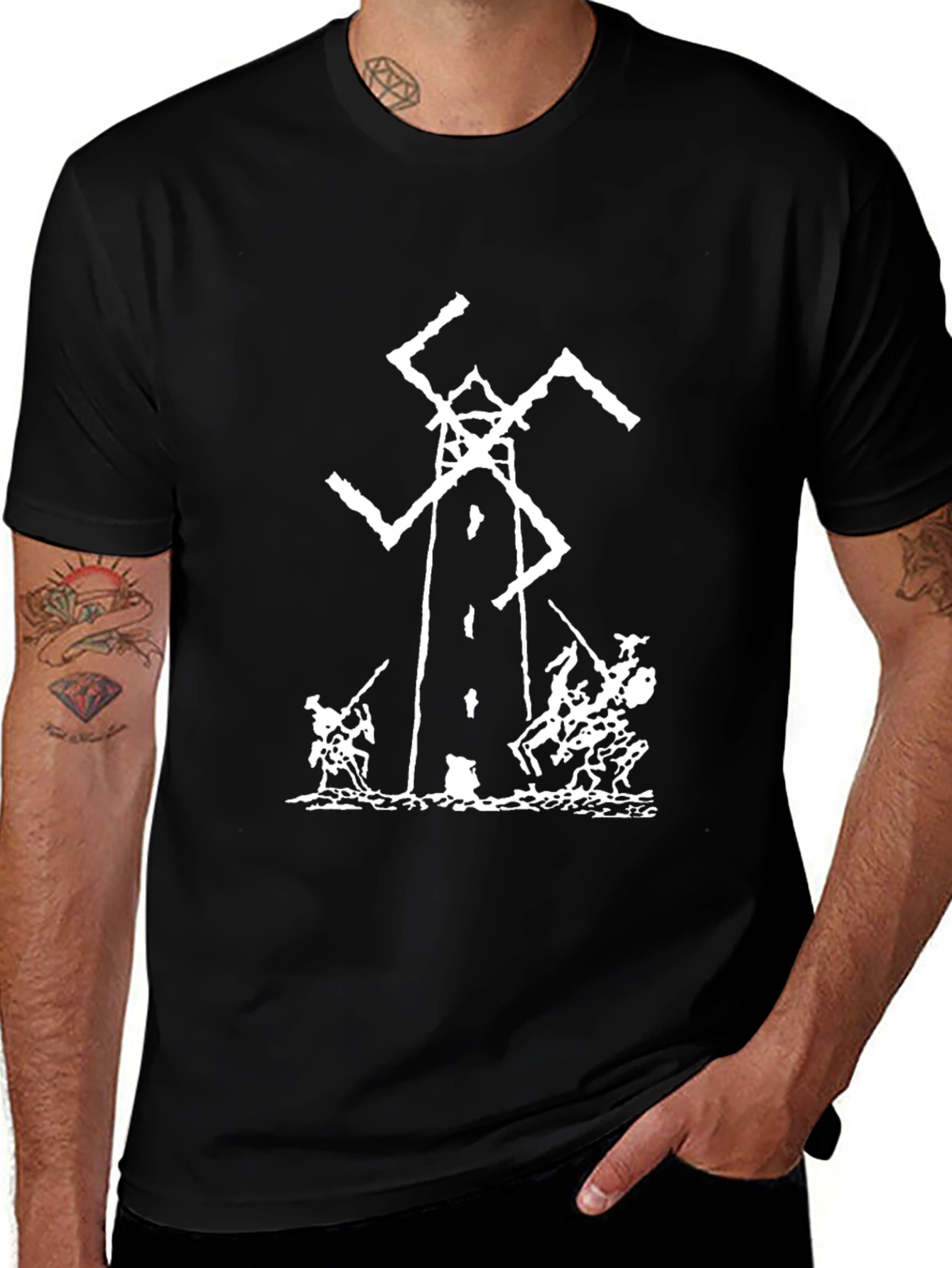 Variant 23 of Knights Jousting Windmill Graphic Tee - Black