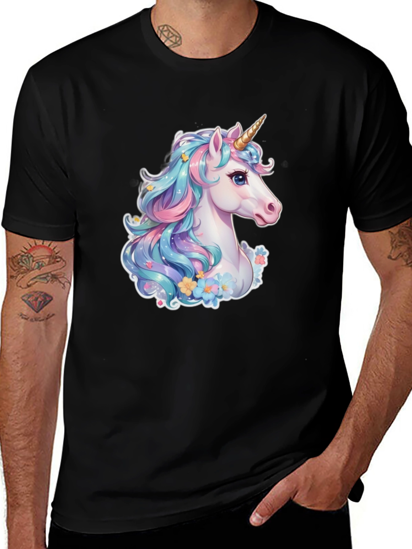 Variant 20 of Unicorn Graphic Tee - Black Cotton Blend Shirt
