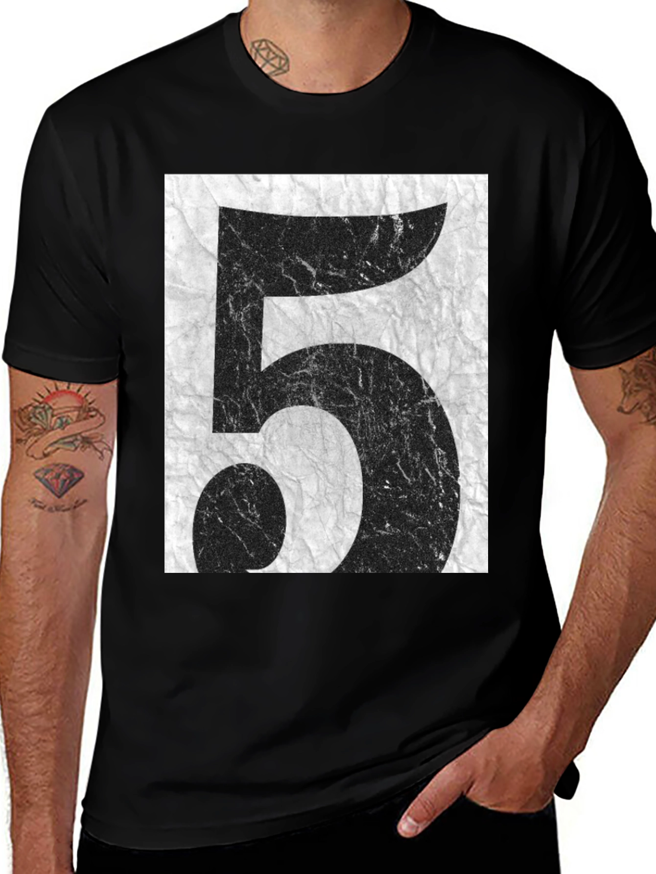 Number 5 Graphic Tee - Black Cotton Casual Shirt