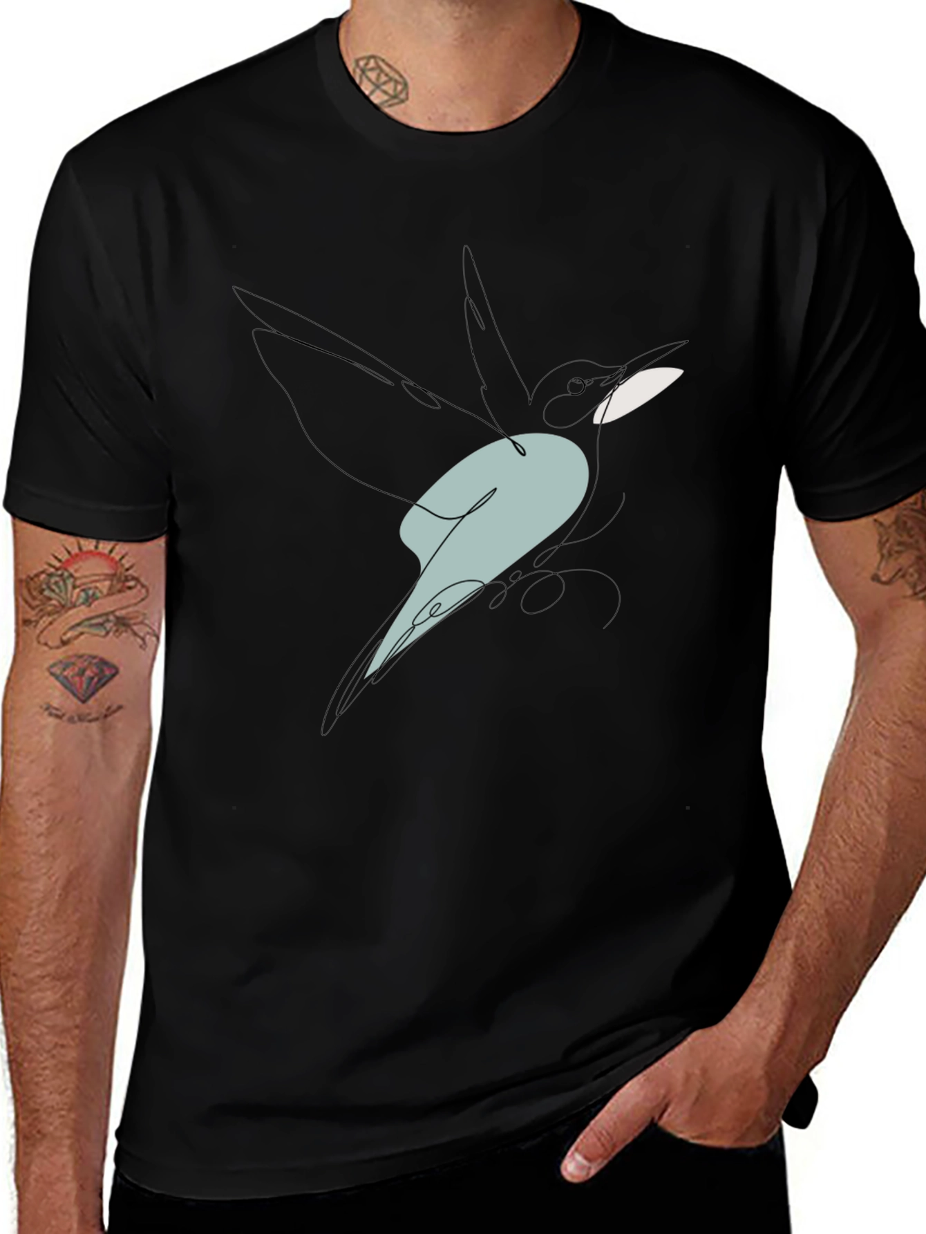 Variant 11 of Abstract Bird Line Art Graphic Tee - Black