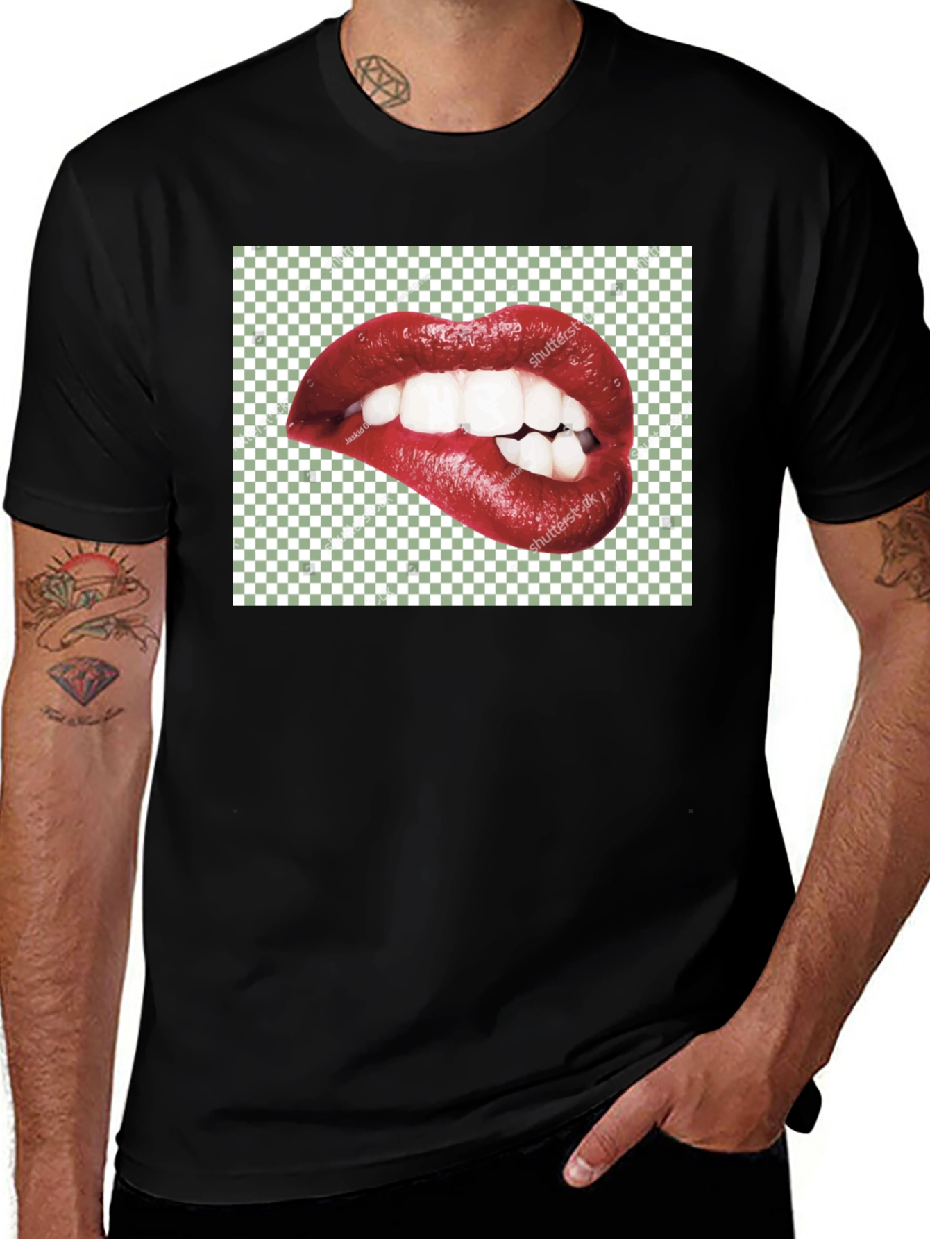 Variant 5 of Lip Bite Graphic Tee - Edgy Black T-Shirt