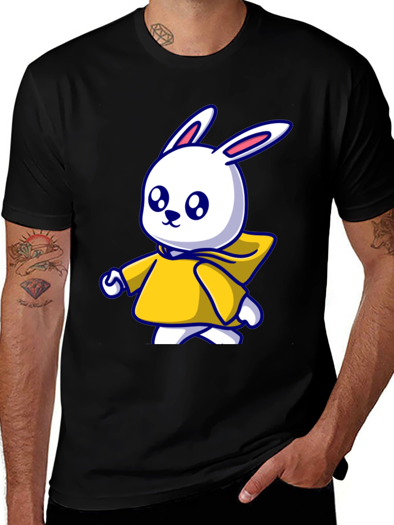 Variant 10 of Cute Cartoon Bunny Black T-Shirt
