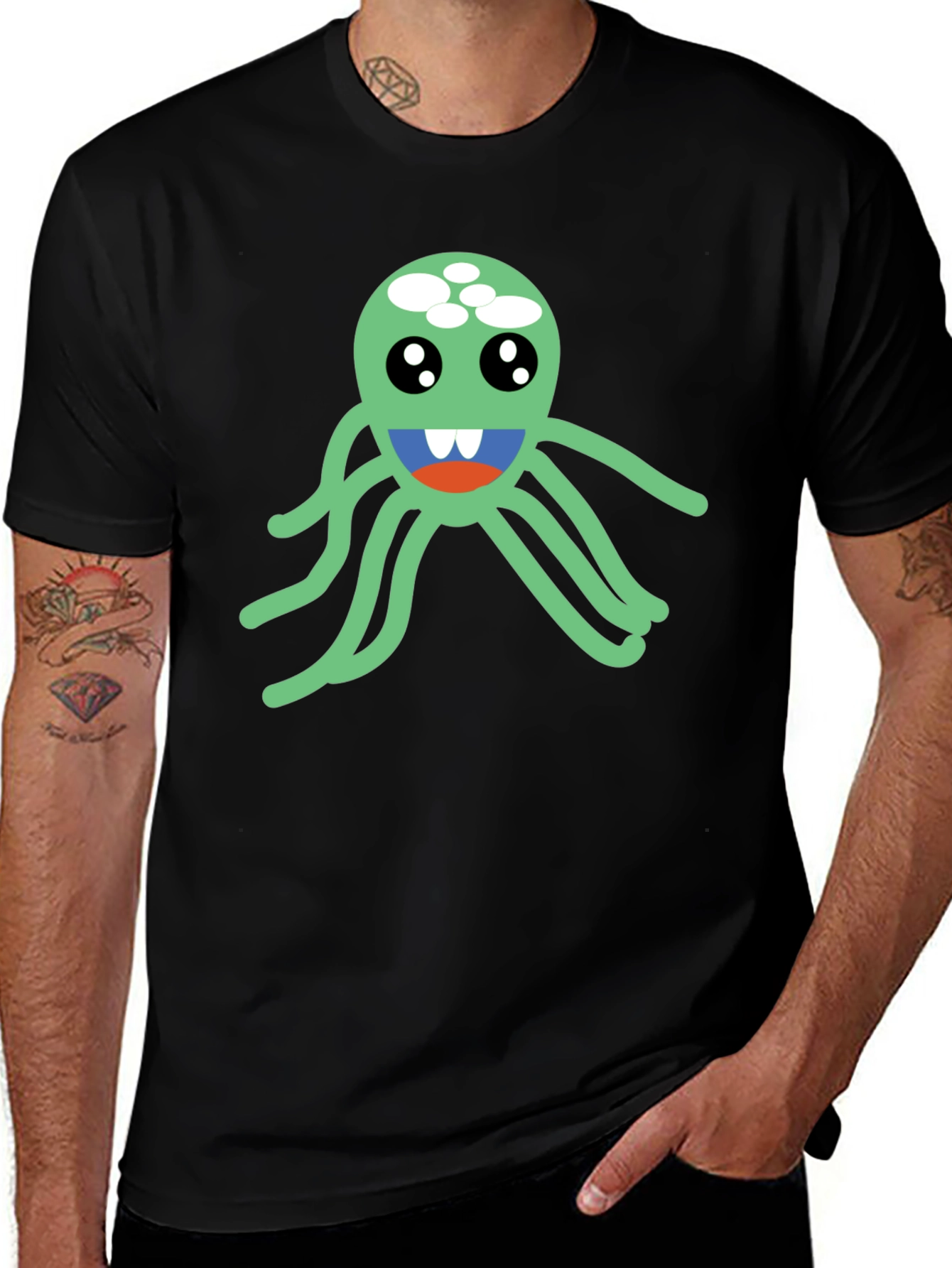 Variant 28 of Cute Cartoon Octopus Graphic T-Shirt - Black