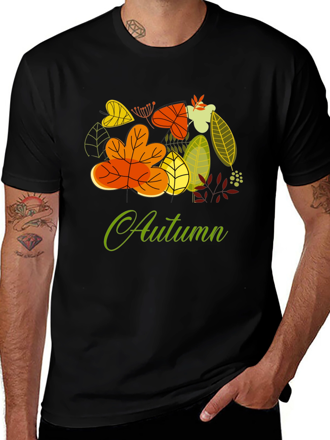 Variant 21 of Autumn Leaves Graphic Print Black T-Shirt