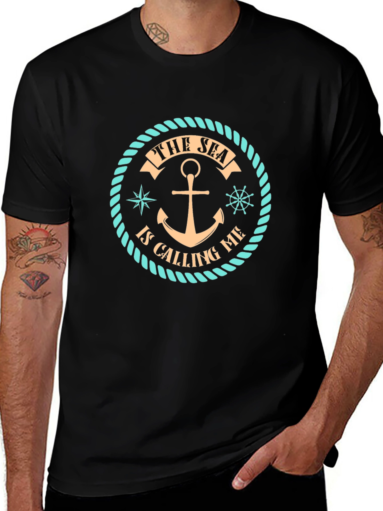 The Sea is Calling Me Graphic Tee - Black
